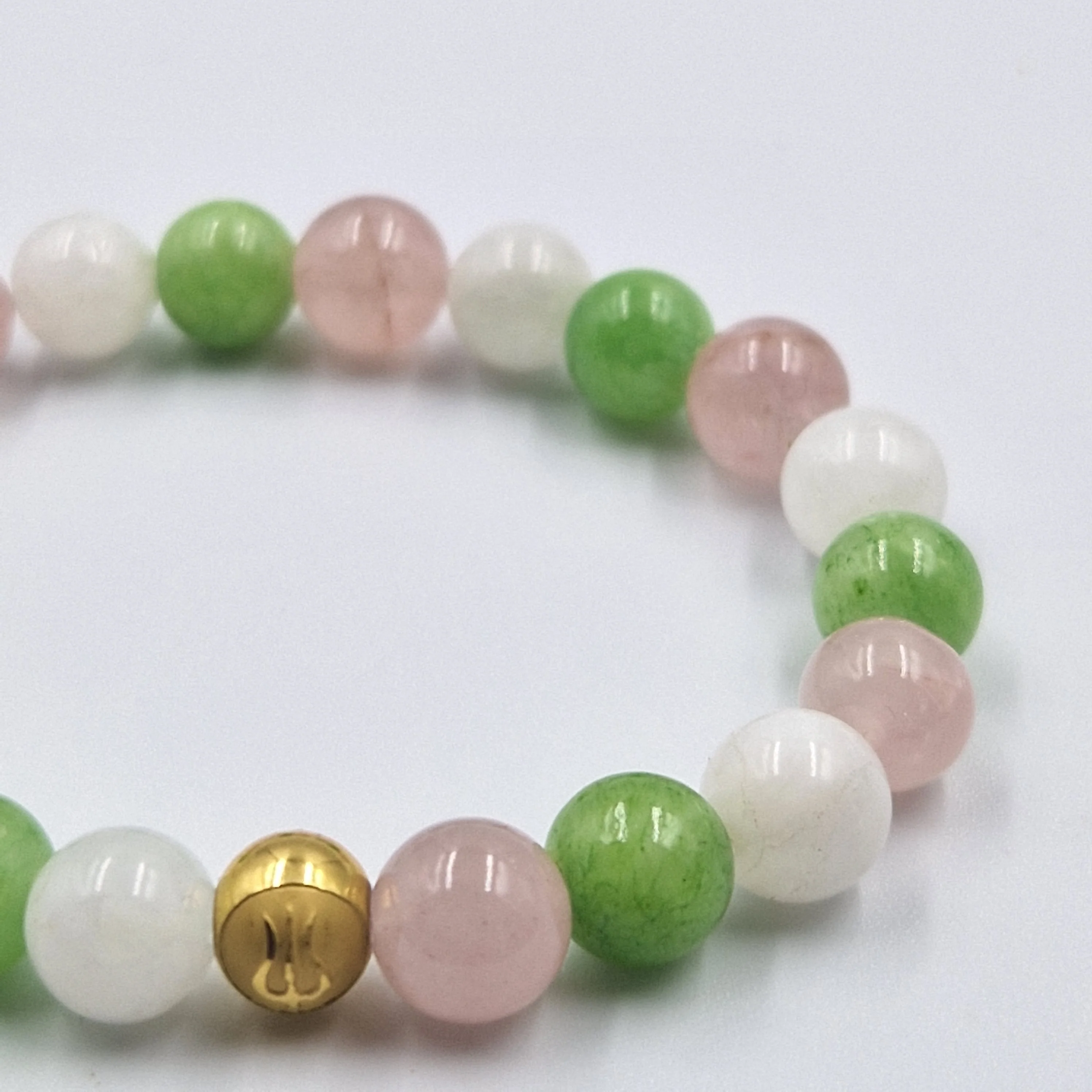 Bracelet AMOUR en Quartz rose, Jade verte et Pierre de lune - Image 2