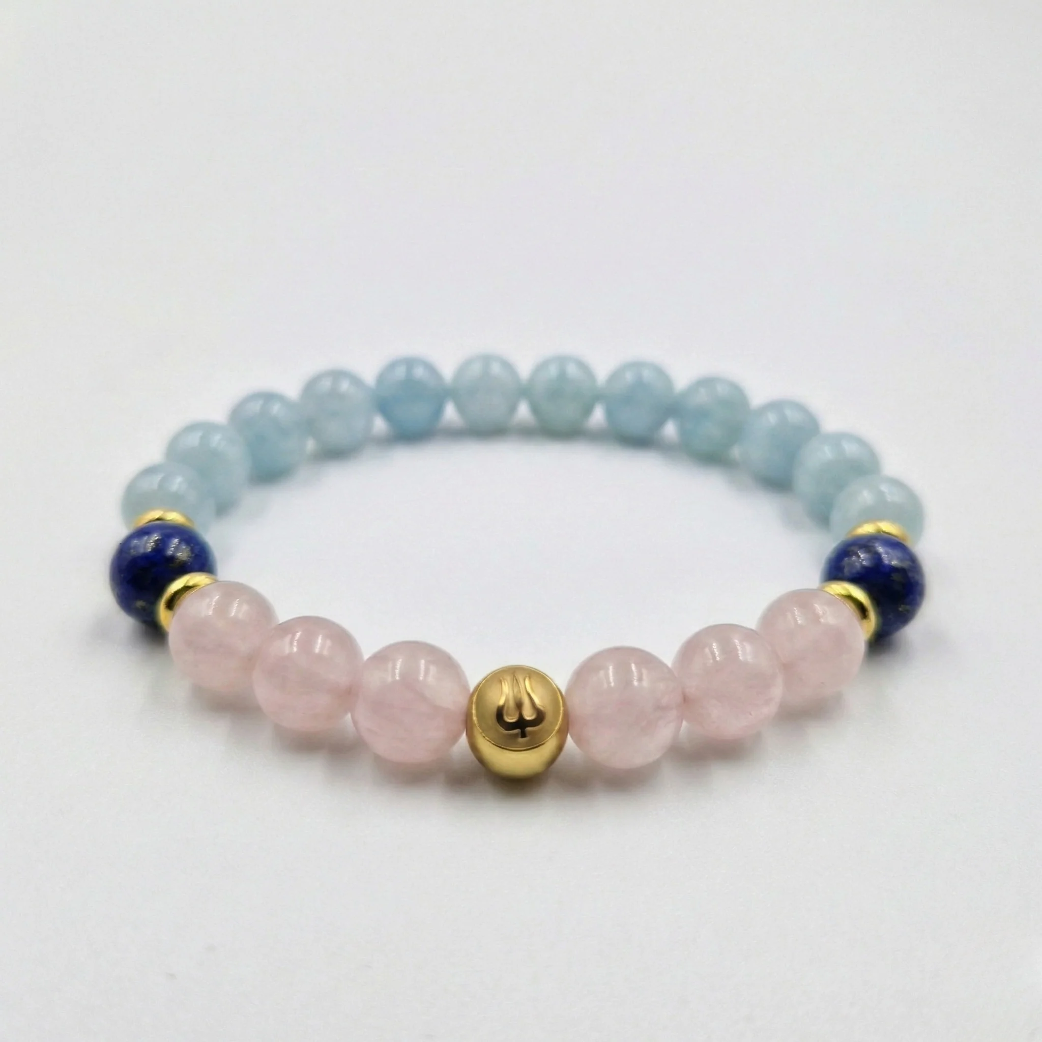 Bracelet ANGINE en Quartz rose, Lapis-Lazuli, Aigue-Marine
