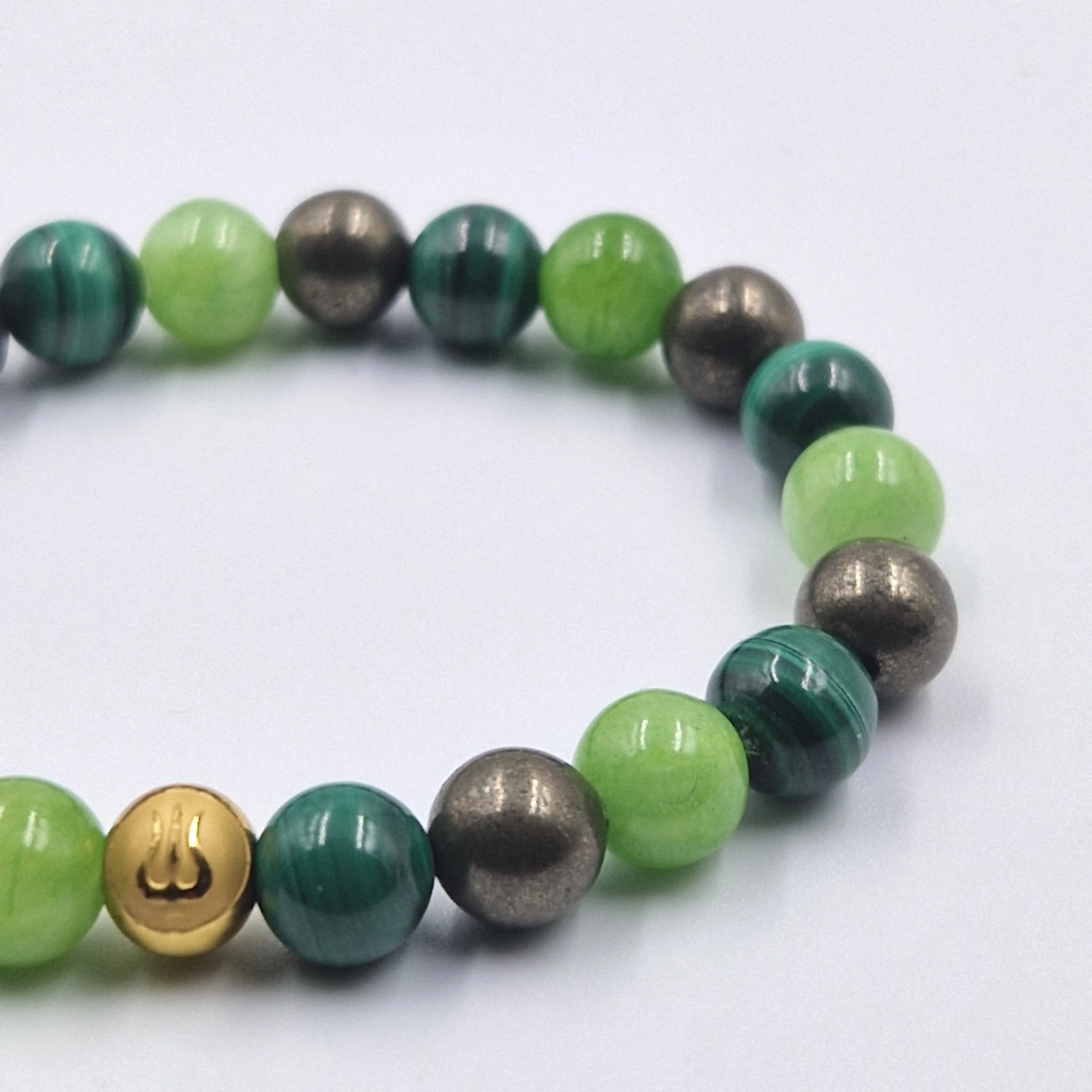 Bracelet ARGENT en Jade, Malachite et Pyrite - Image 2