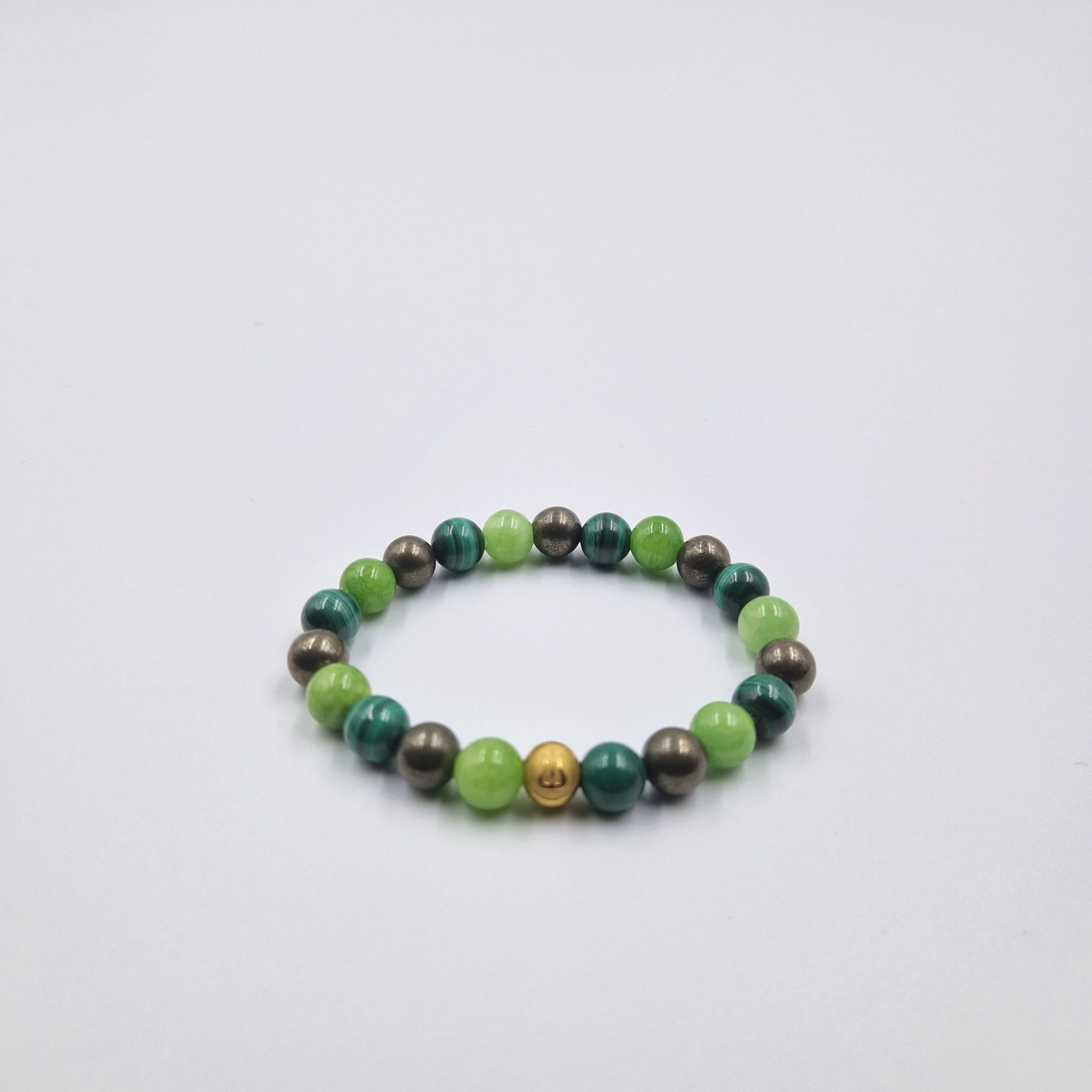 Bracelet ARGENT en Jade, Malachite et Pyrite - Image 3