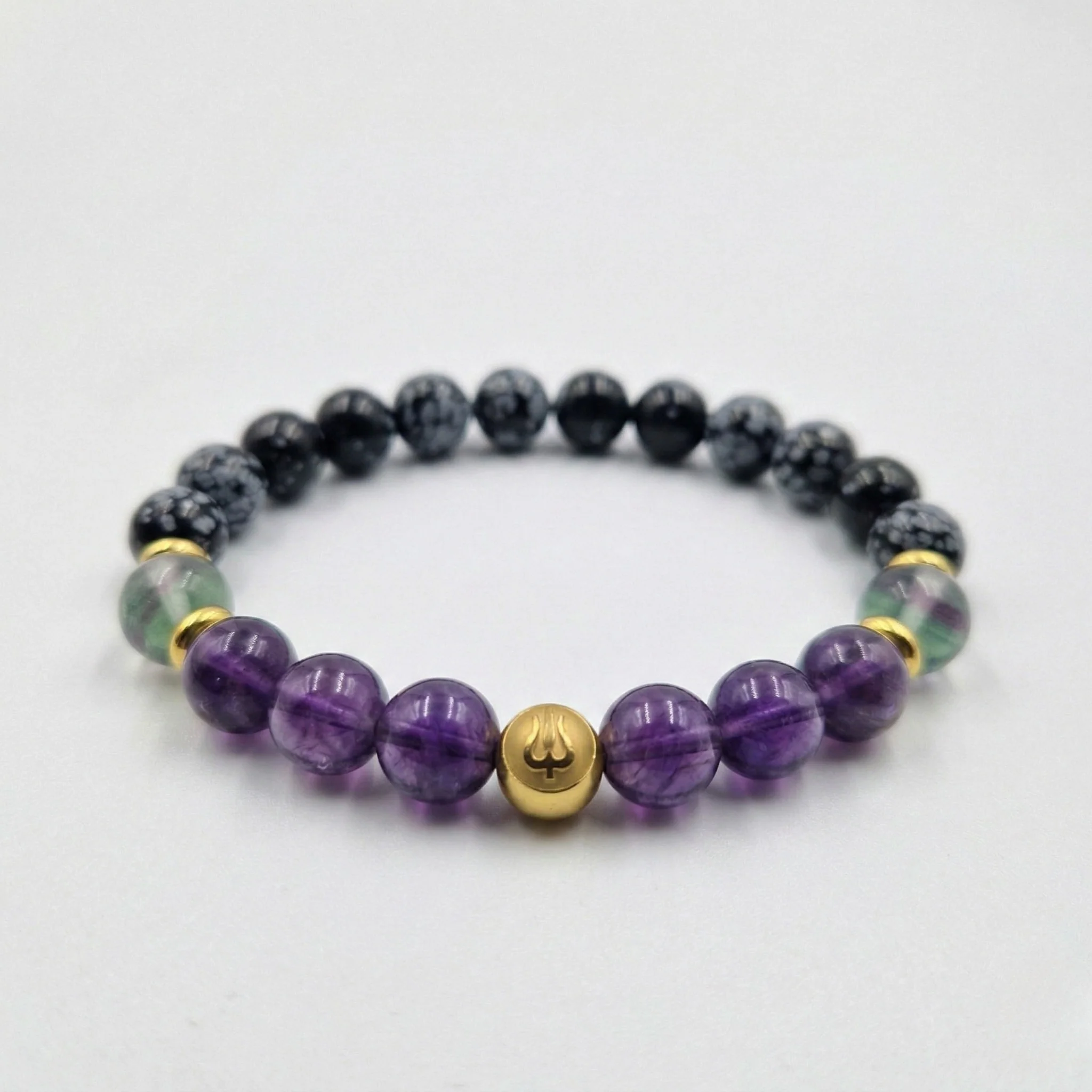 Bracelet ARTICULATIONS en Améthyste, Fluorite, Obsidienne flocon de neige