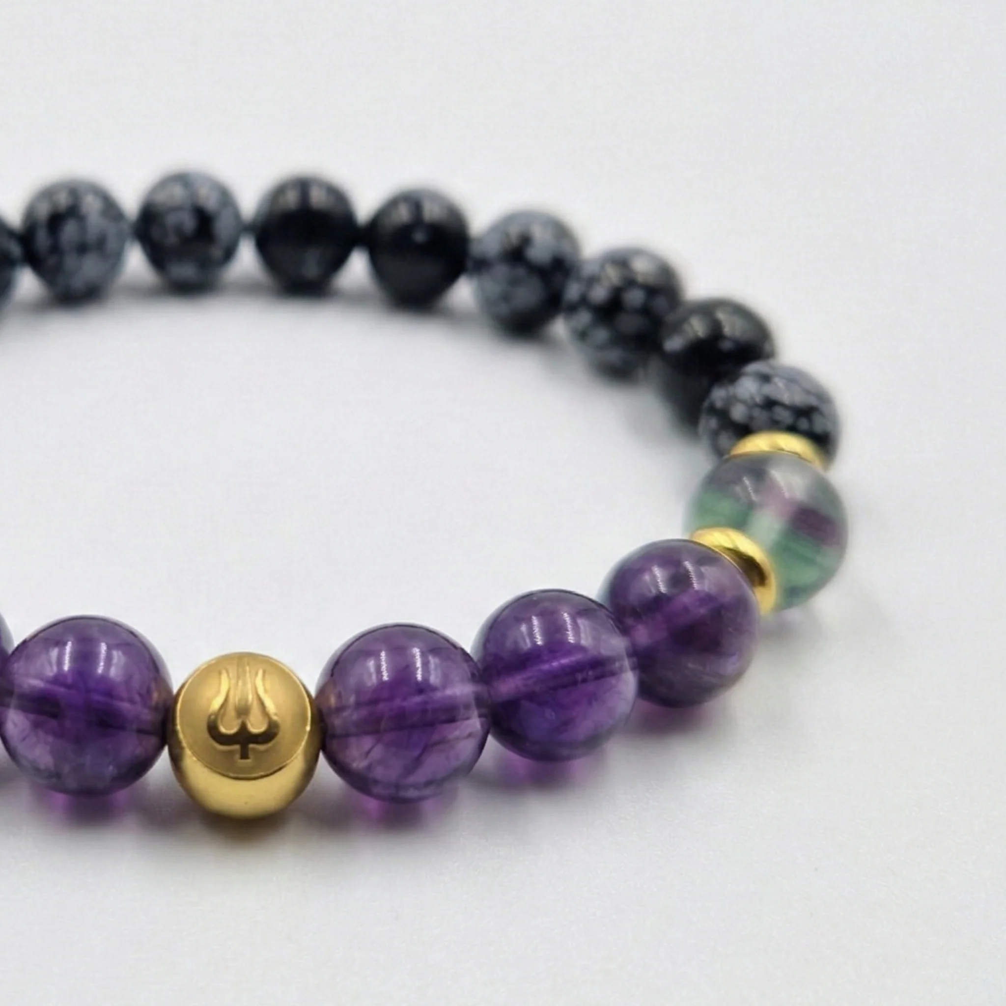 Bracelet ARTICULATIONS en Améthyste, Fluorite, Obsidienne flocon de neige - Image 2