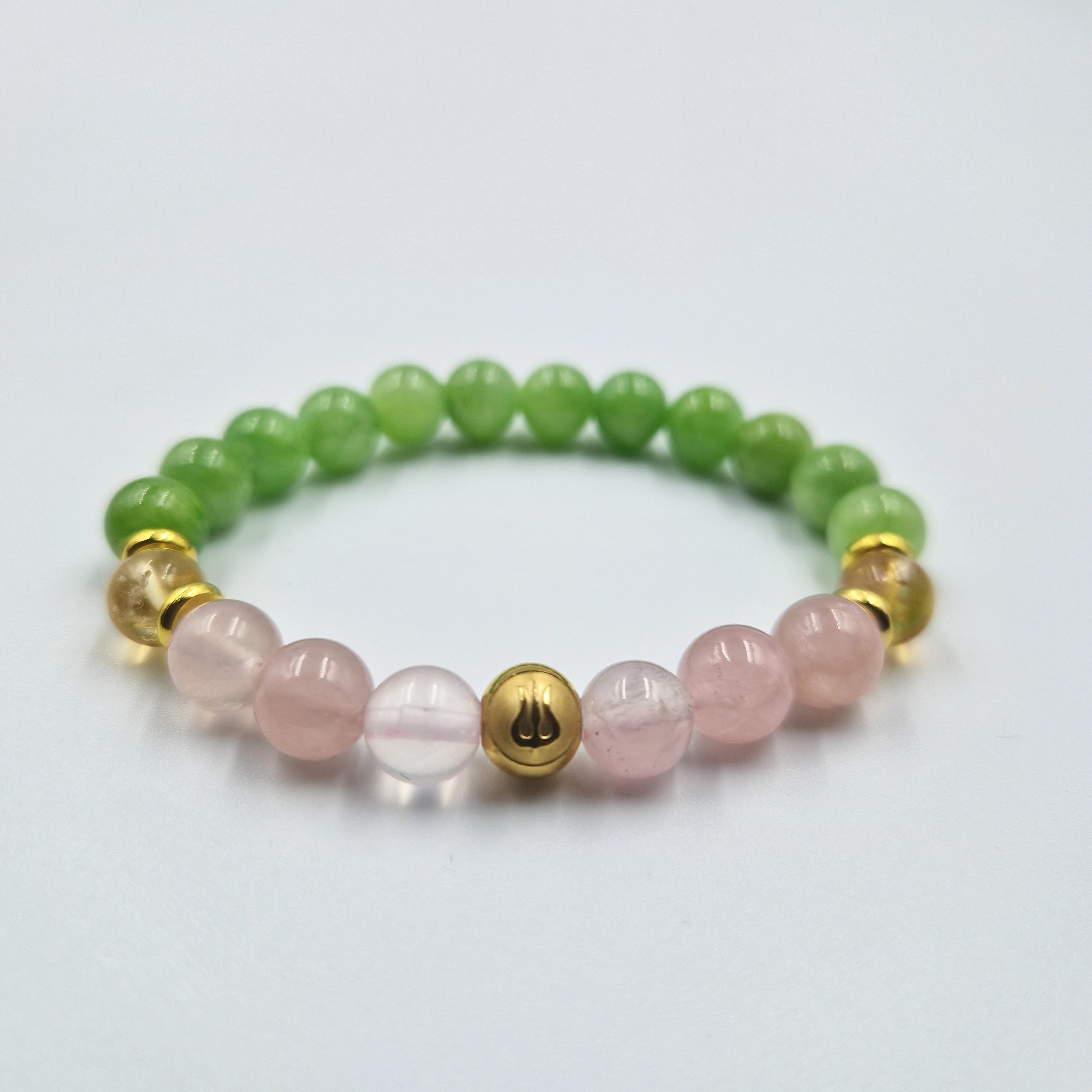 Bracelet Balance Année 2024 en Quartz rose, Citrine et Jade vert