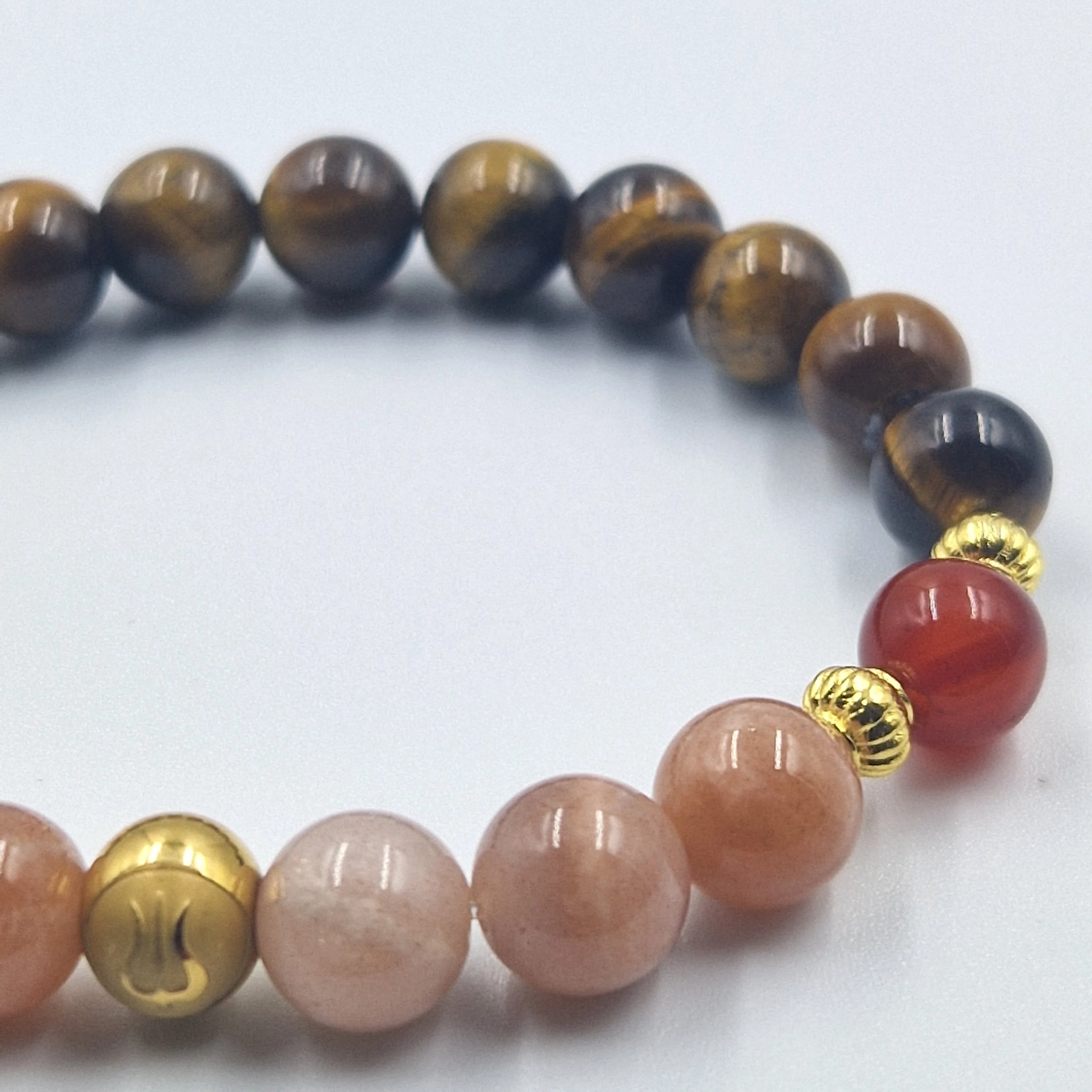 Bracelet Balance en Oeil de tigre, Pierre de soleil et Cornaline - Image 2