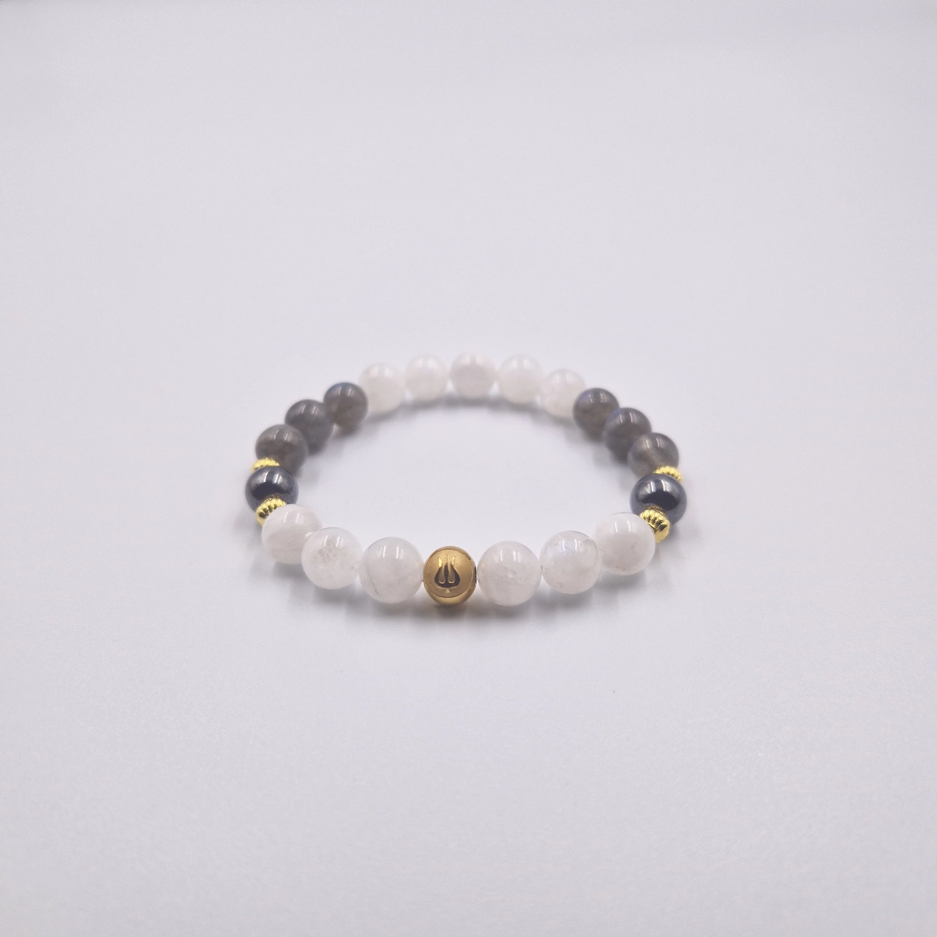 Bracelet Bélier  en Pierre de lune blanche, Labradorite et Hématite