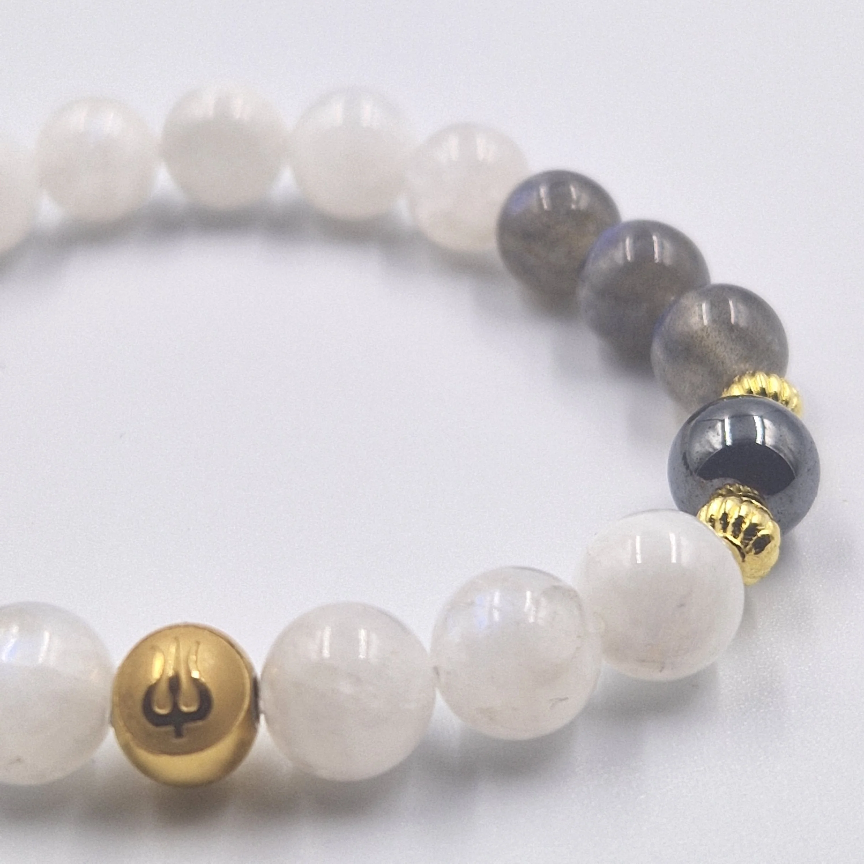 Bracelet Bélier  en Pierre de lune blanche, Labradorite et Hématite - Image 2