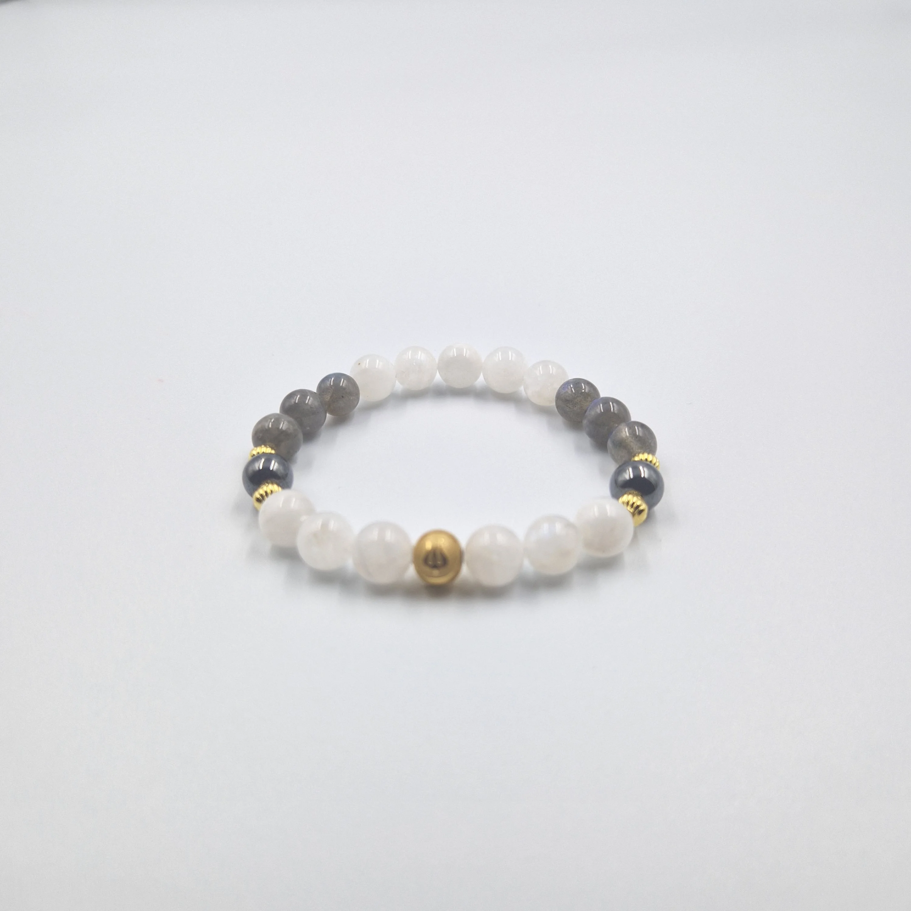 Bracelet Bélier  en Pierre de lune blanche, Labradorite et Hématite - Image 3