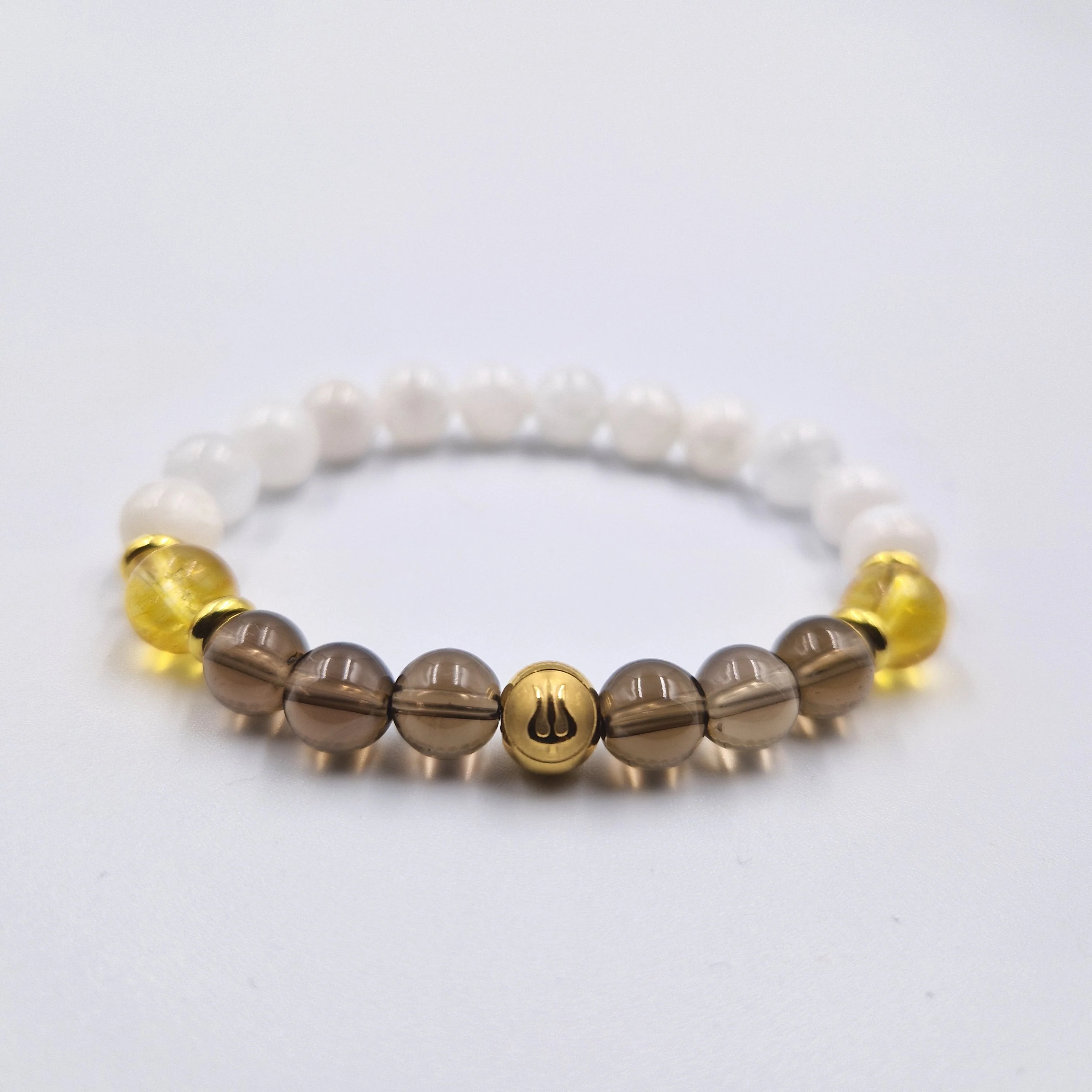 Bracelet Bélier Année 2024 en Pierre de lune blanche, Citrine et Quartz fumé