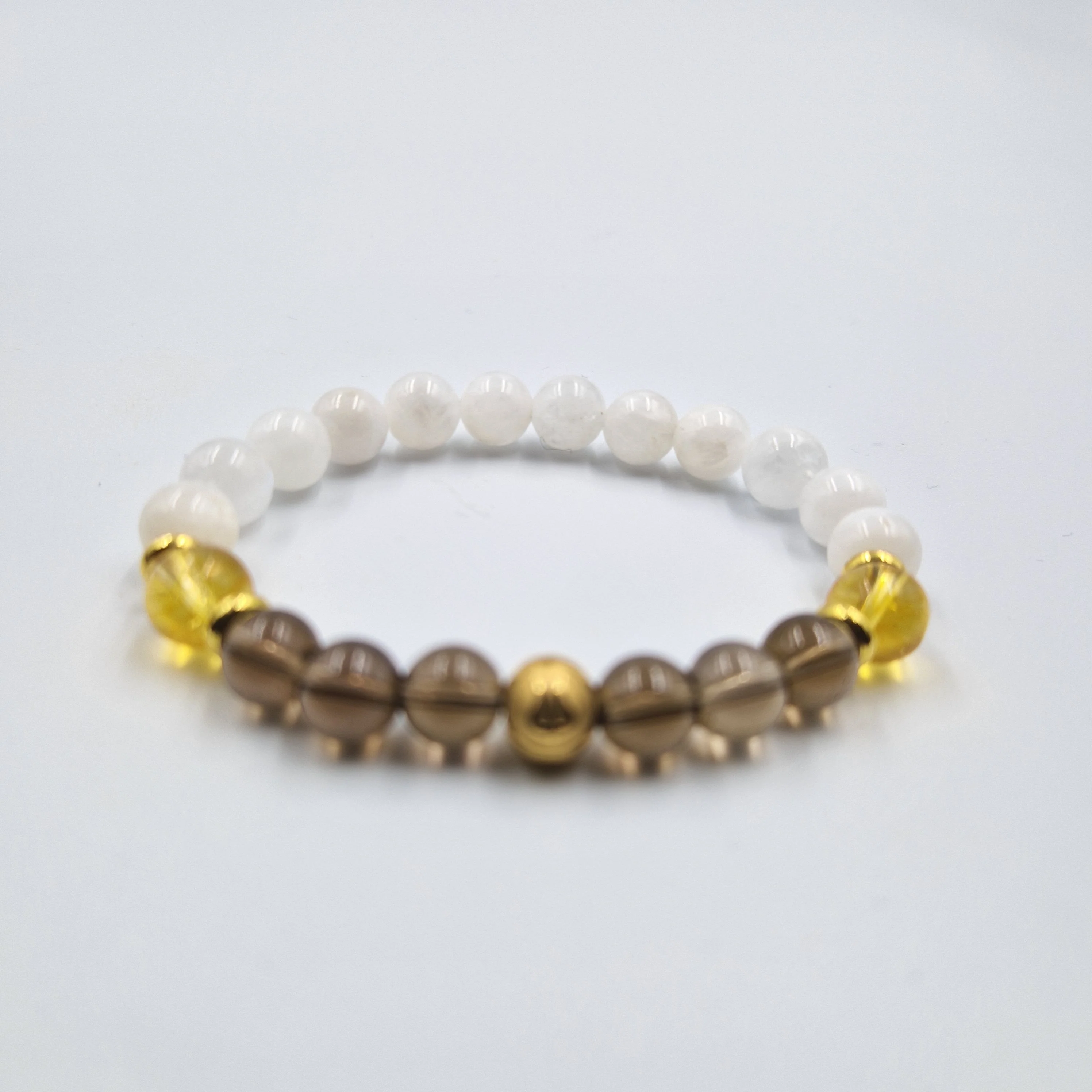 Bracelet Bélier Année 2024 en Pierre de lune blanche, Citrine et Quartz fumé - Image 3