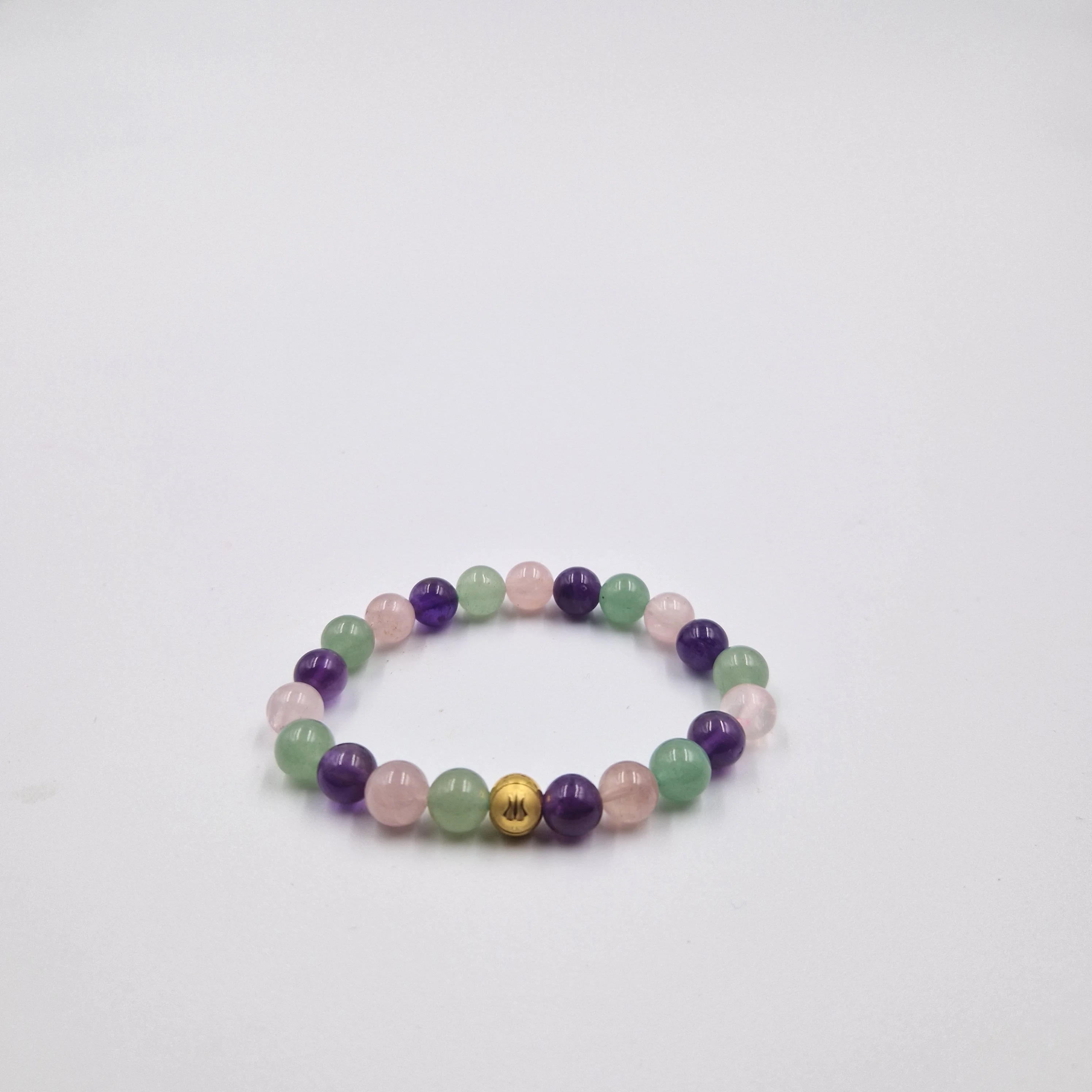 Bracelet BONHEUR en Améthyste, Quartz Rose et Aventurine verte