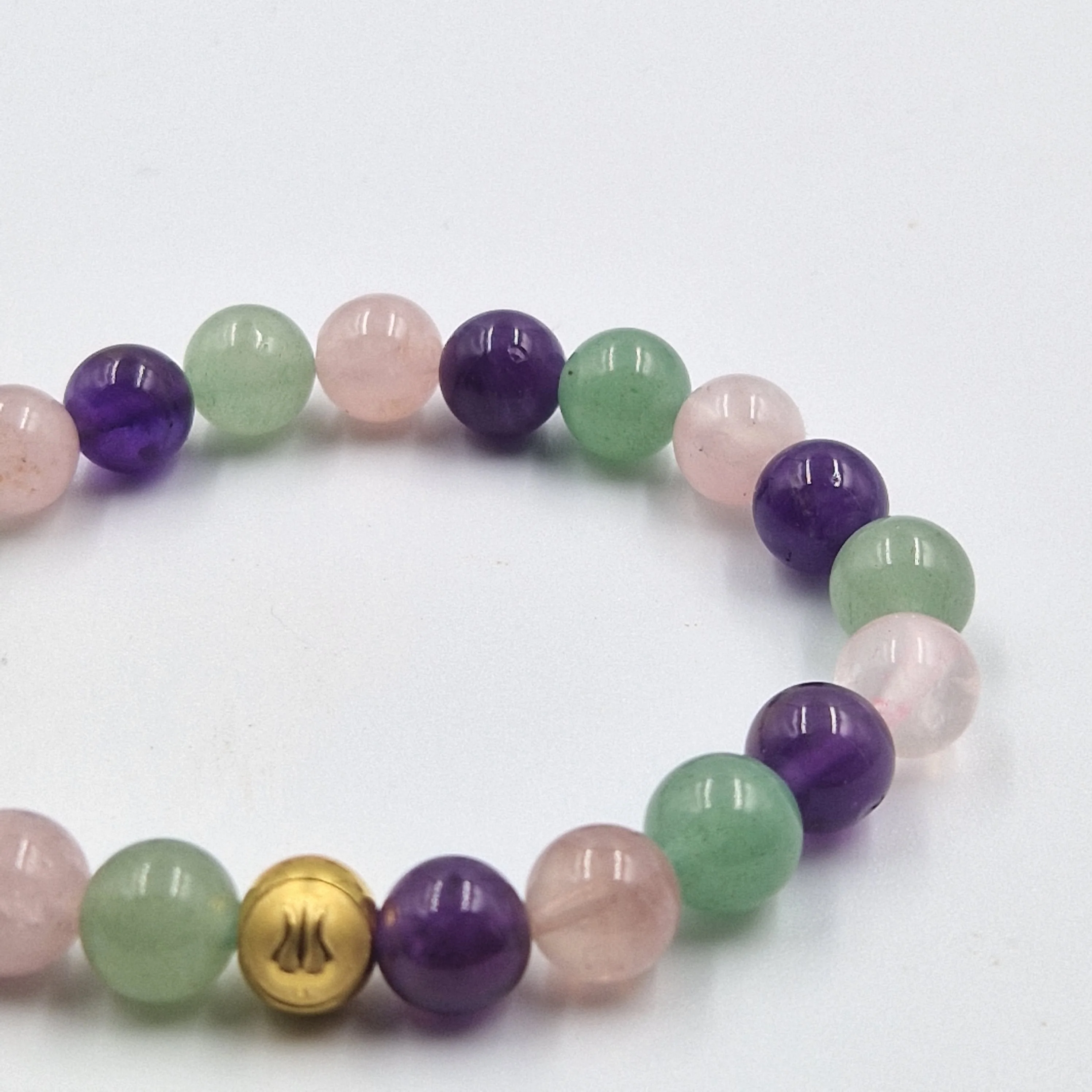 Bracelet BONHEUR en Améthyste, Quartz Rose et Aventurine verte - Image 2