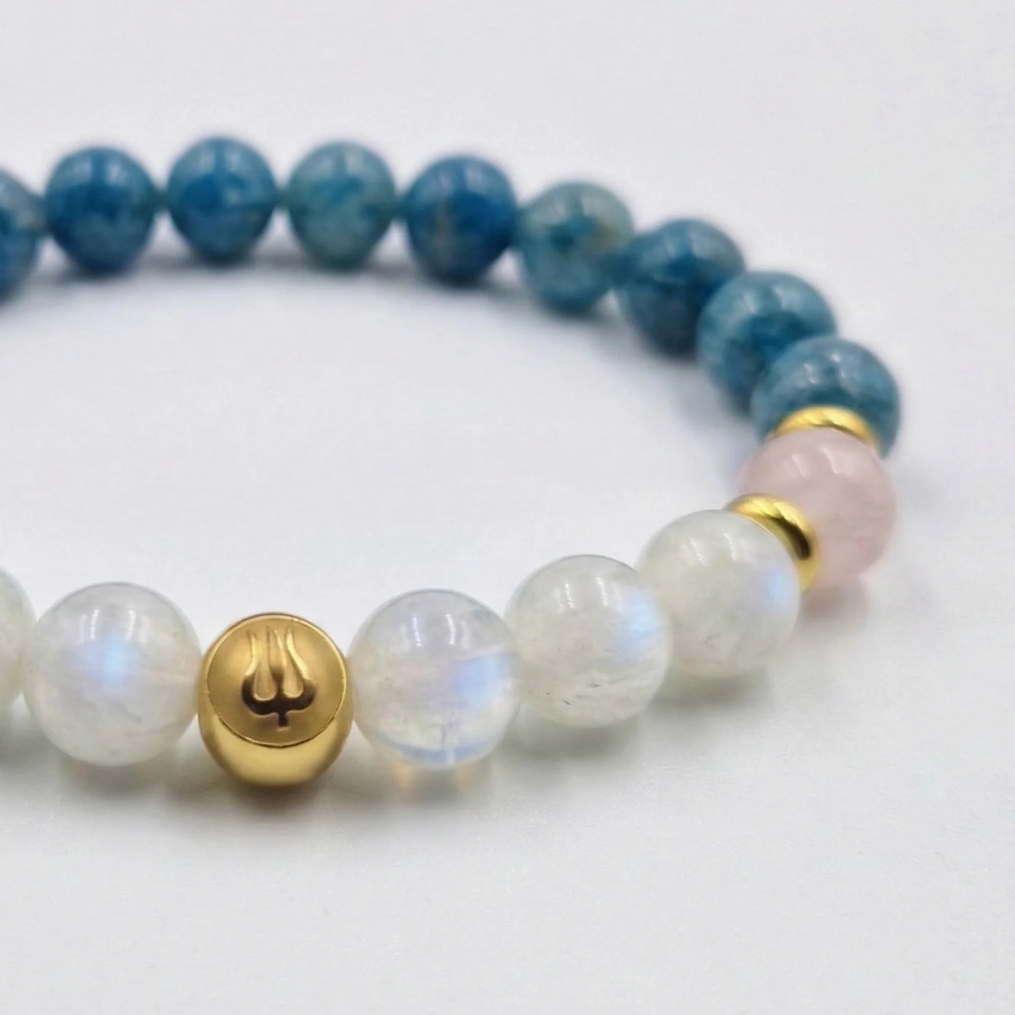 Bracelet BOULIMIE en Pierre de Lune, Quartz Rose, Apatite Bleue - Image 2