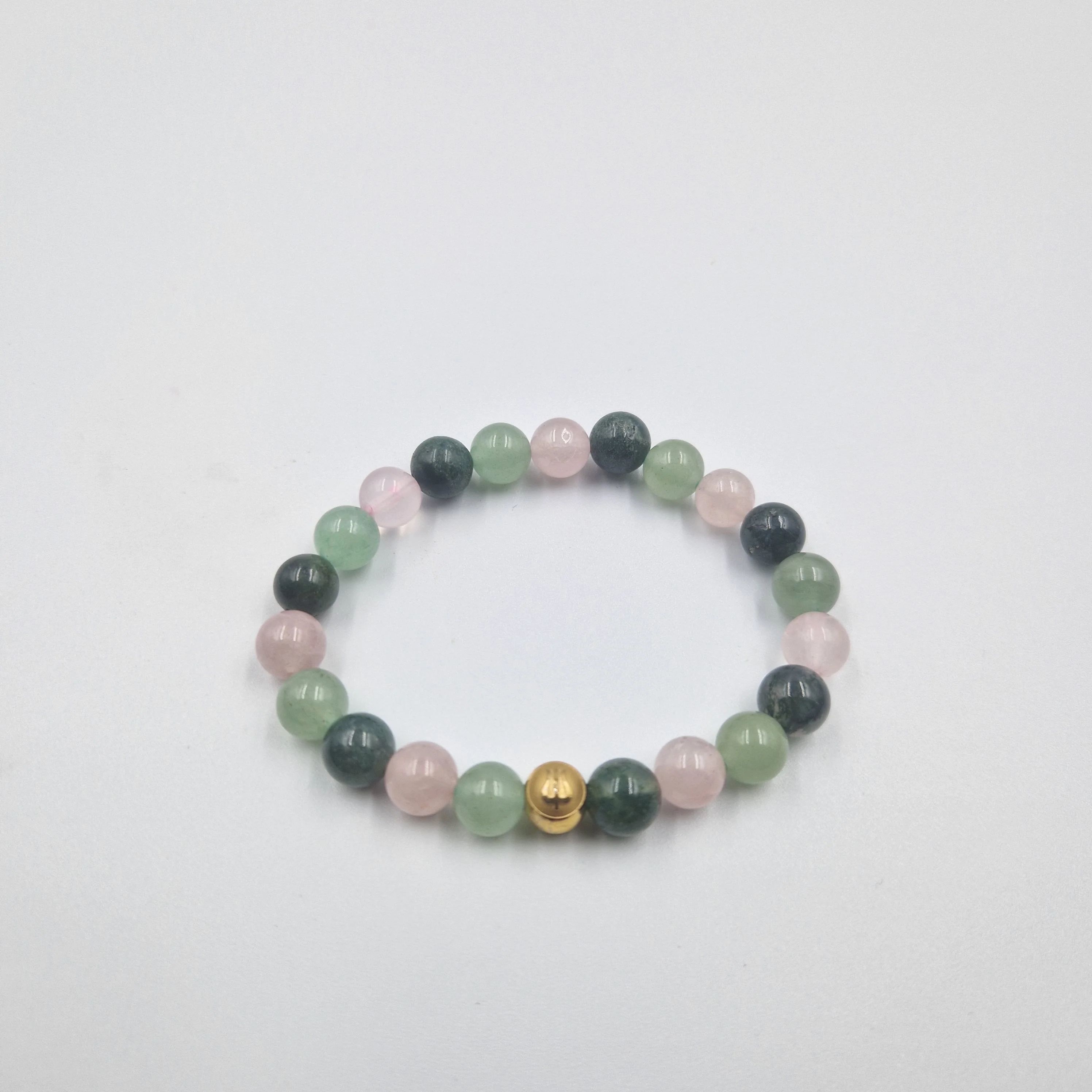 Bracelet CALME en Agate mousse, Quartz rose et Aventurine verte
