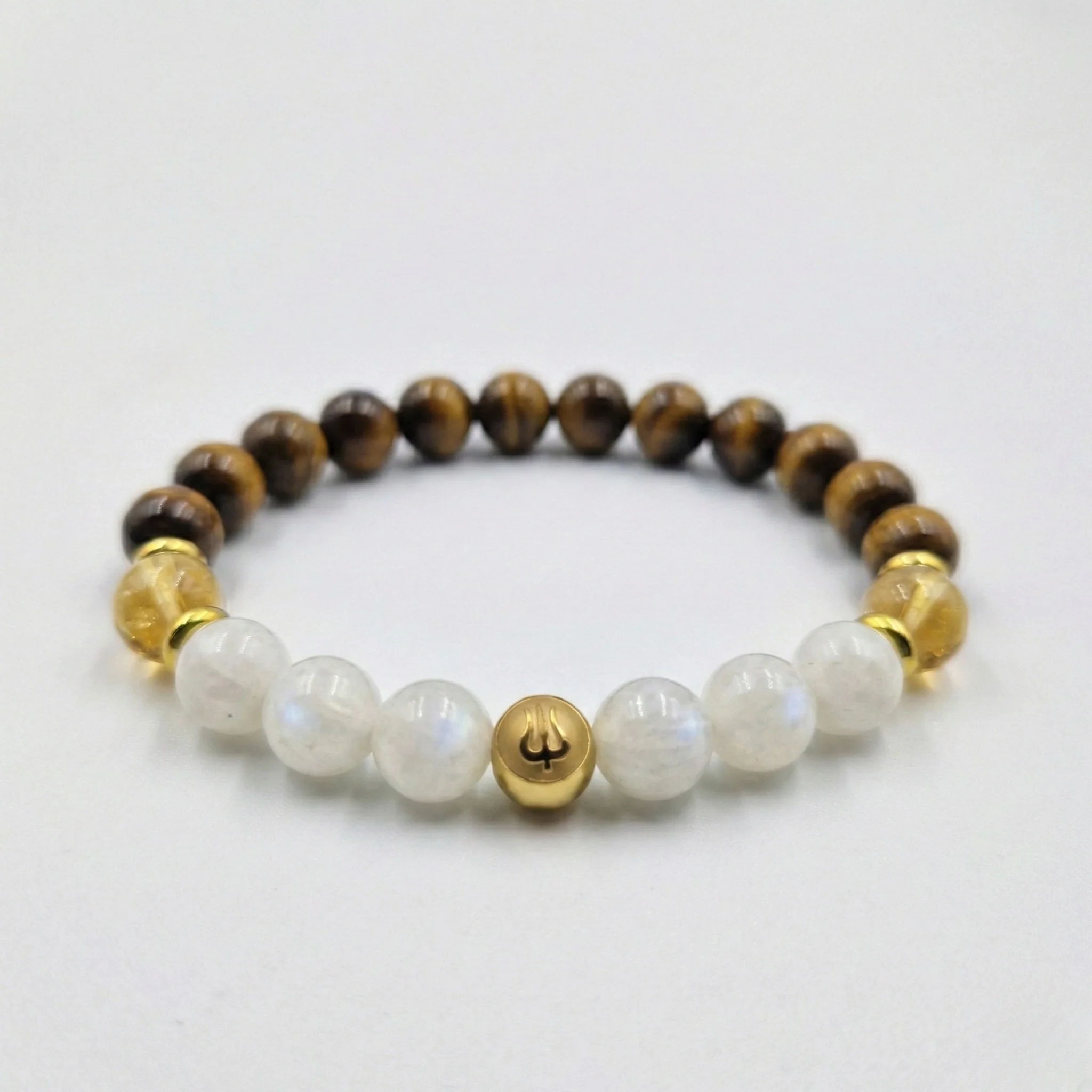 Bracelet Cancer Année 2026 en Pierre de lune Blanche, Citrine et Oeil de Tigre