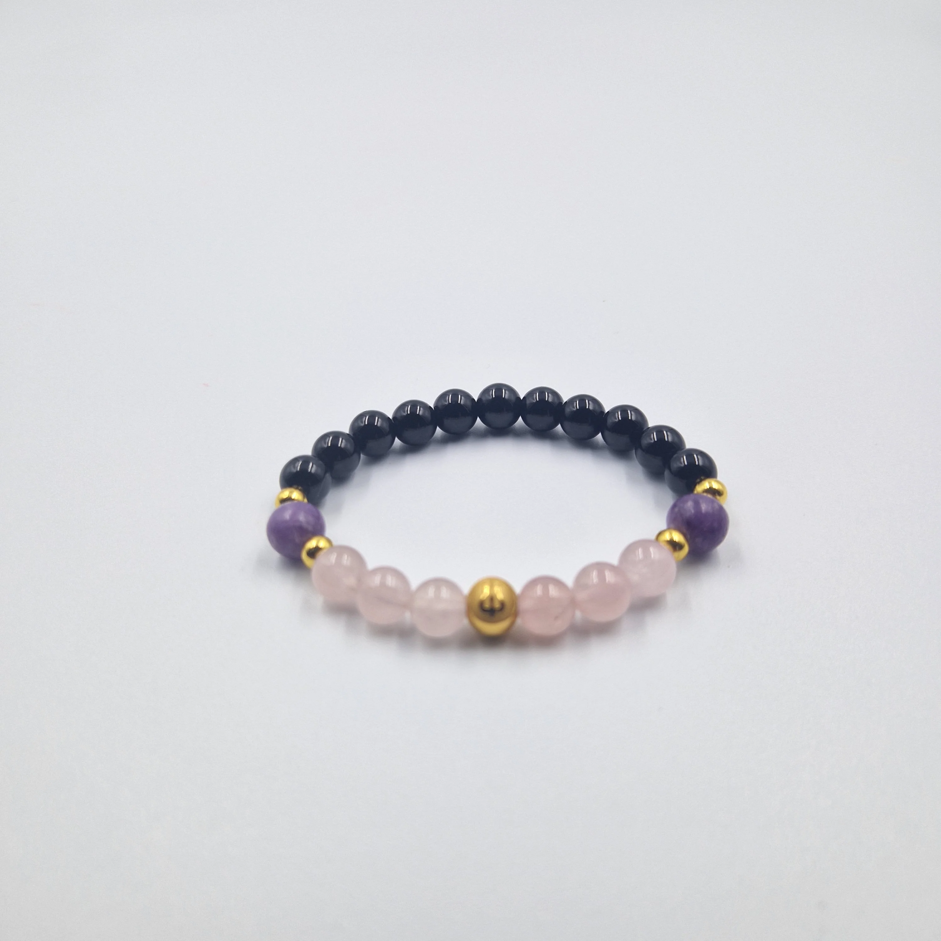 Bracelet Cancer en Onyx noir, Quartz rose et Lépidolite - Image 3