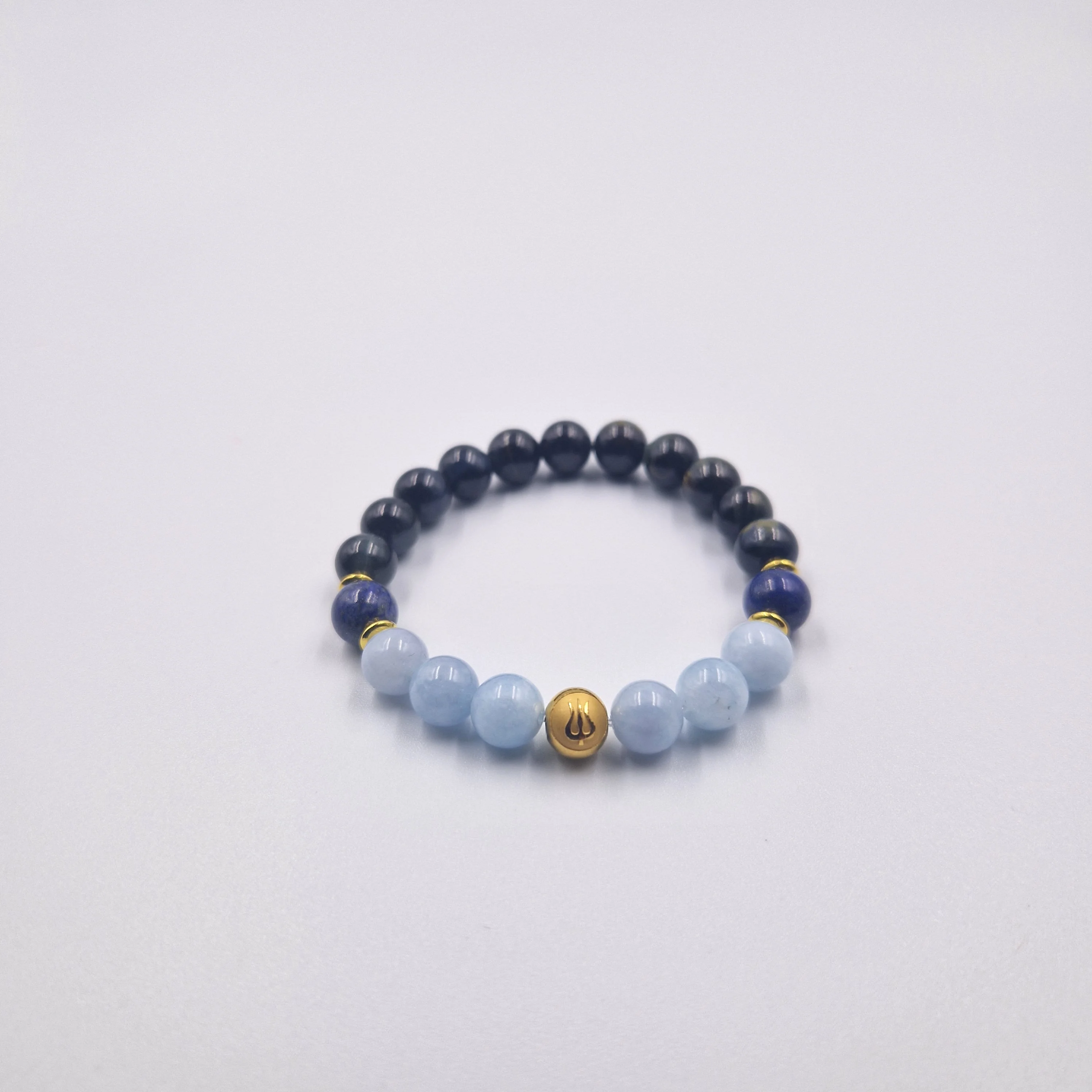 Bracelet Capricorne en Œil de faucon, Aigue-marine et Lapis-lazuli