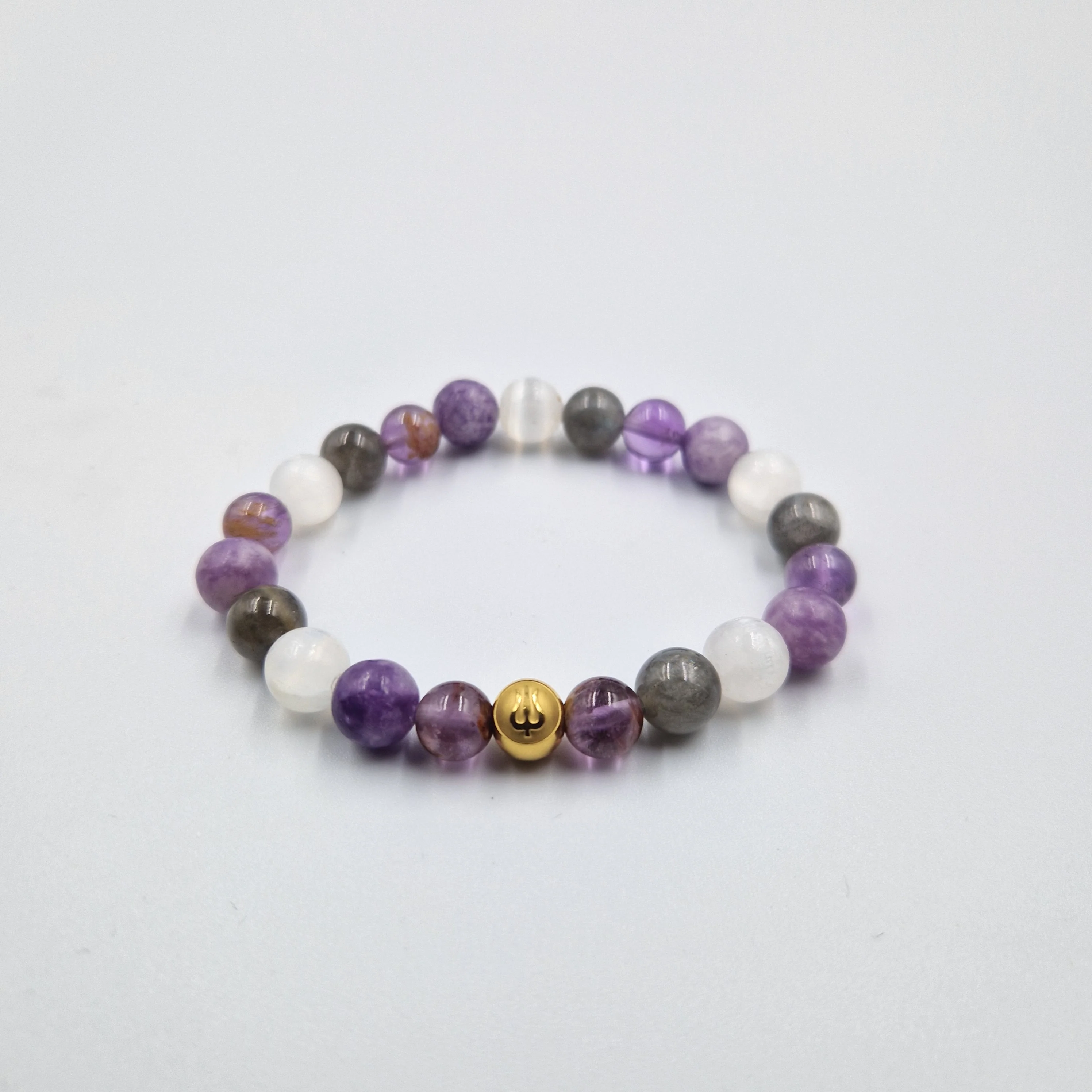 Bracelet CHAKRA COURONNE en Lépidolite, Labradorite, Sélénite et Super seven