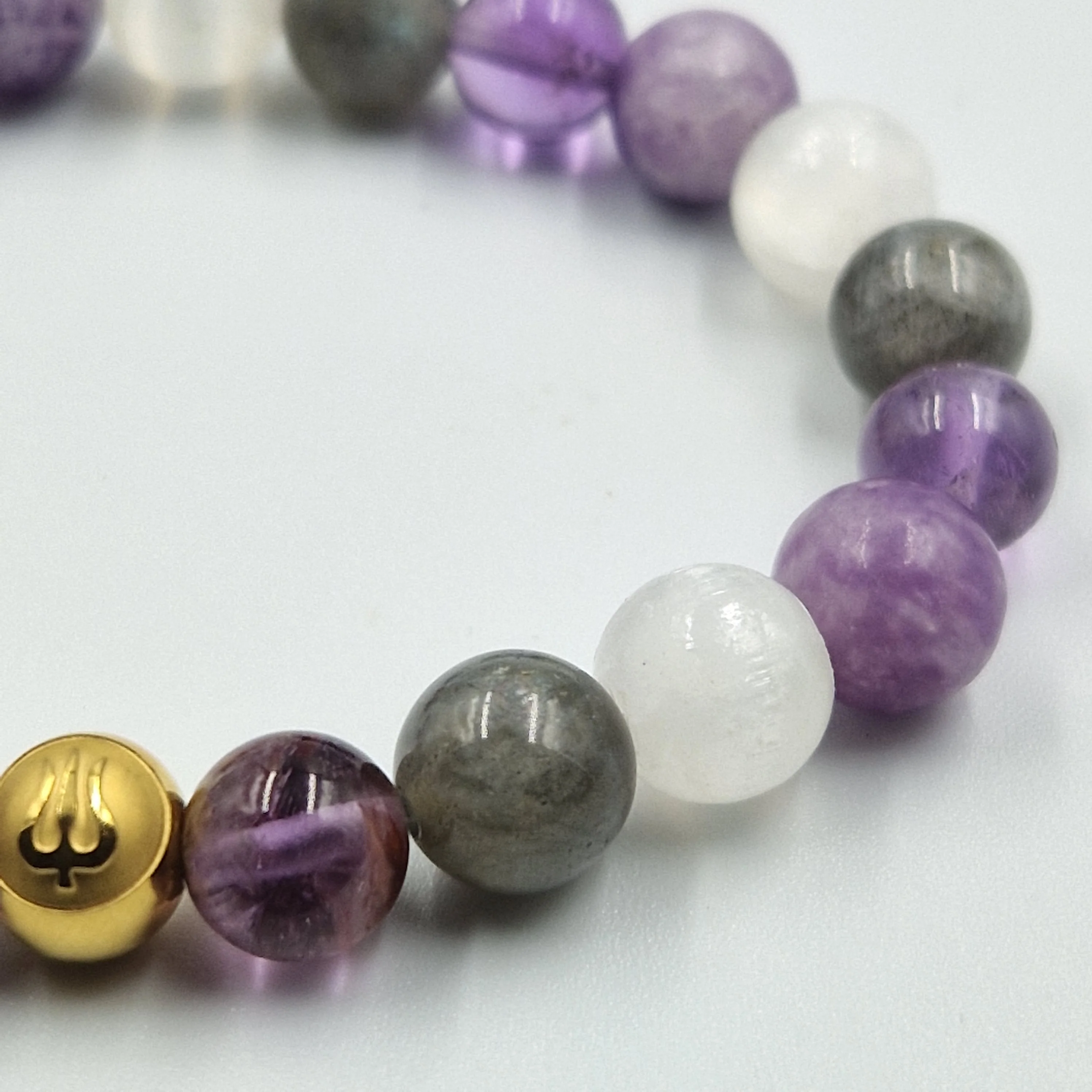 Bracelet CHAKRA COURONNE en Lépidolite, Labradorite, Sélénite et Super seven - Image 2