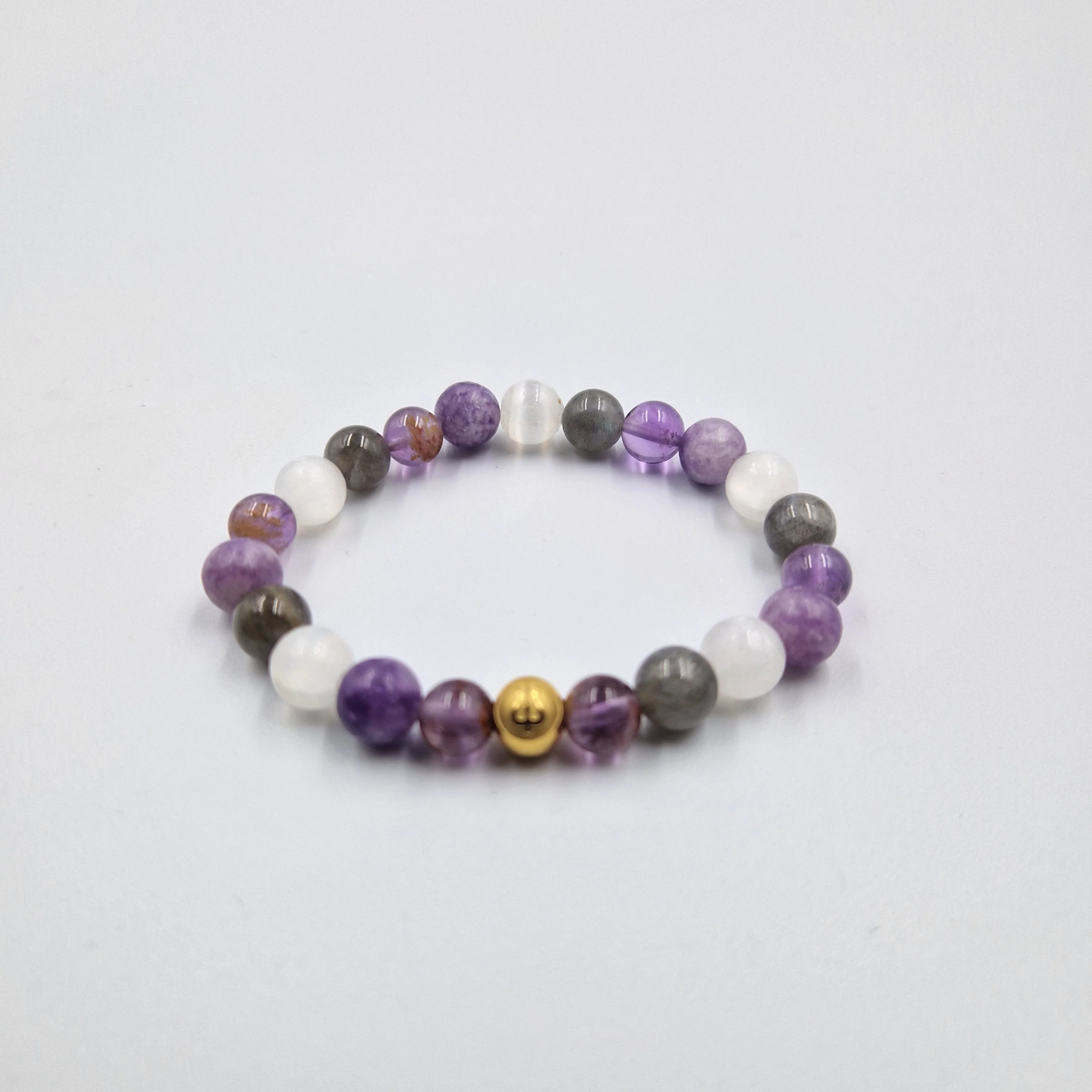 Bracelet CHAKRA COURONNE en Lépidolite, Labradorite, Sélénite et Super seven - Image 3