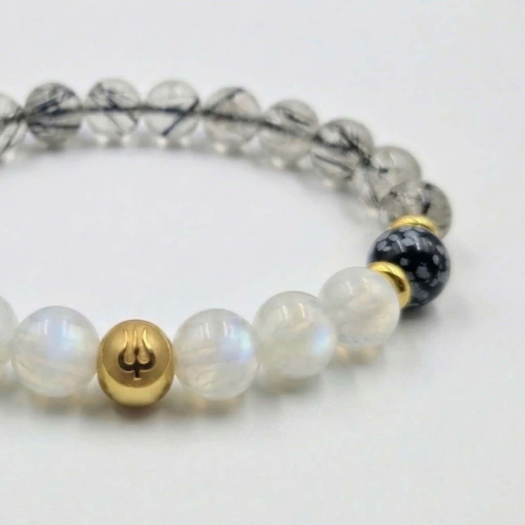 Bracelet CHUTE DE CHEVEUX en Pierre de Lune, Quartz Rutile, Obsidienne Flocon de Neige - Image 2