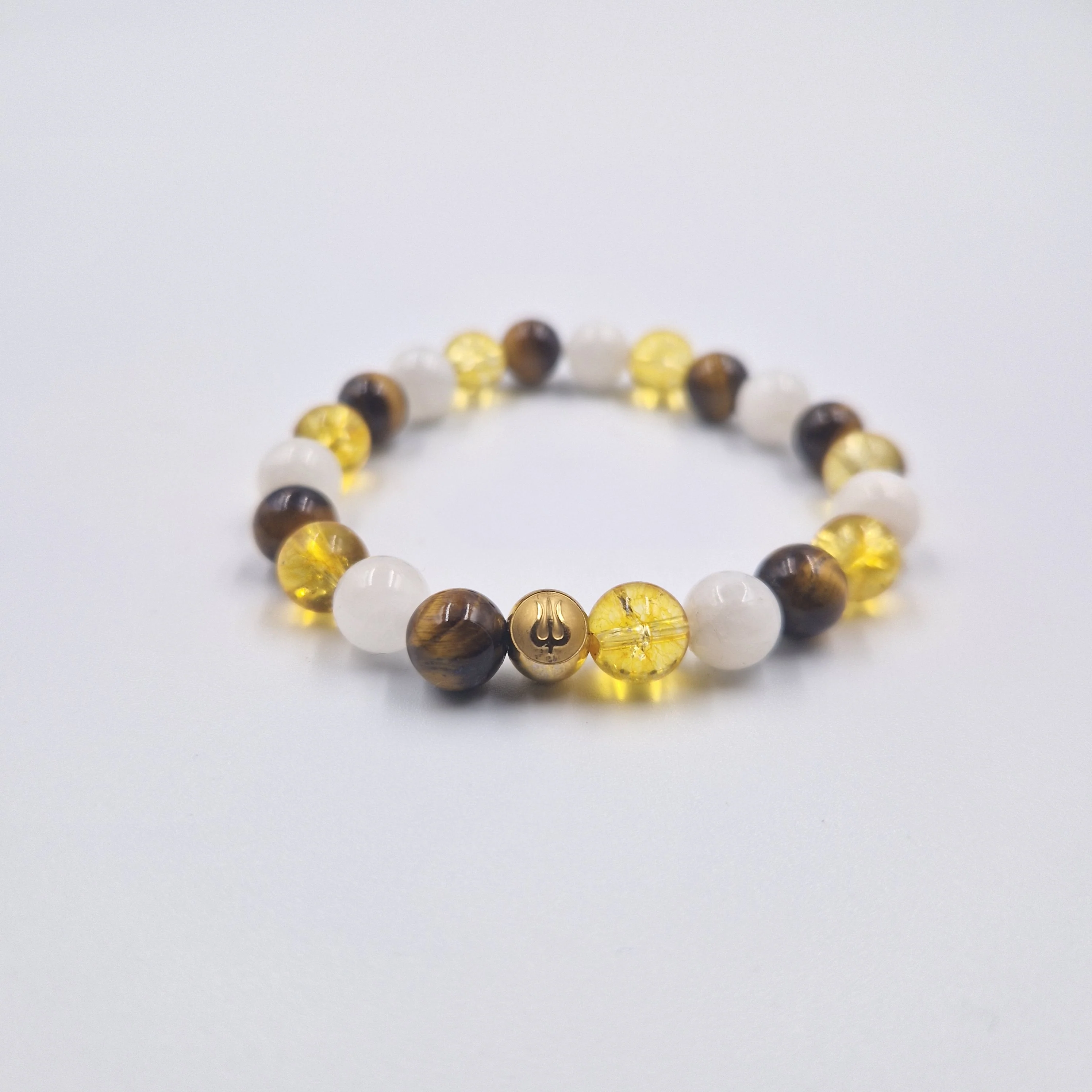 Bracelet CLAIRVOYANCE en Oeil de tigre, Citrine et Pierre de lune blanche