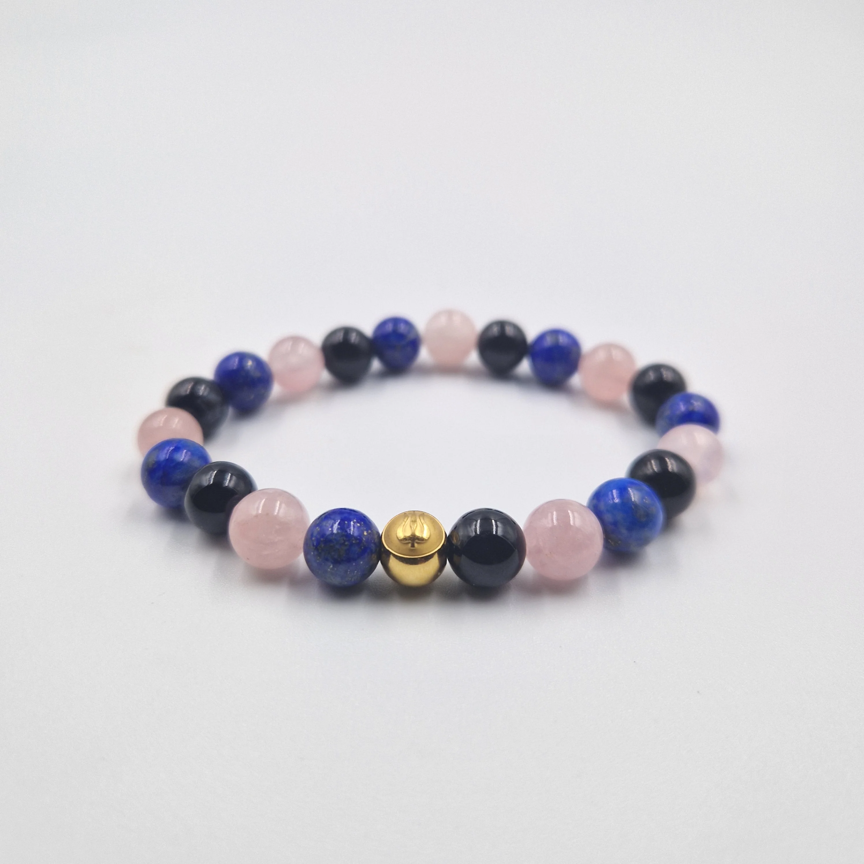Bracelet COLERE en Quartz rose, Lapis lazuli et Obsidienne noire