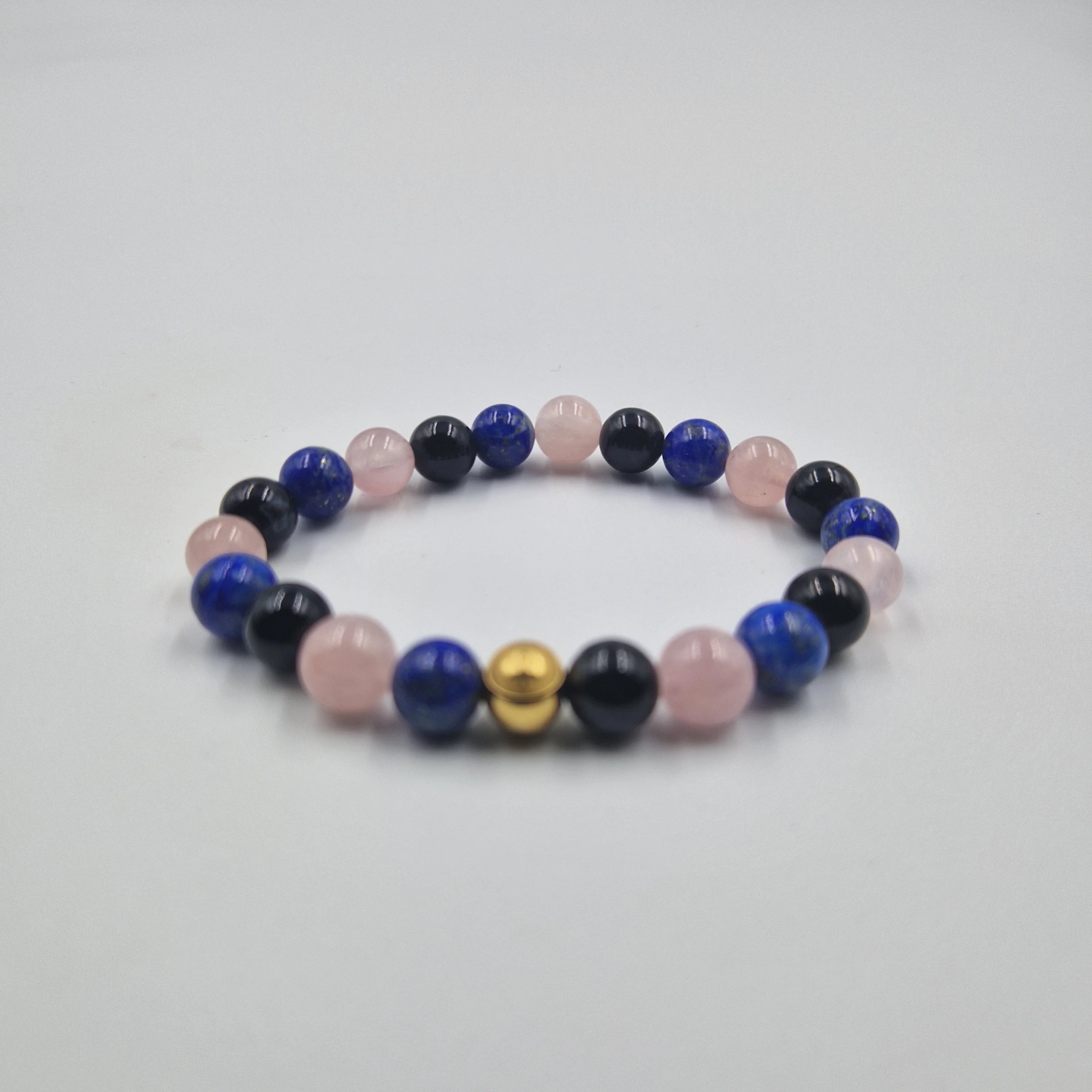 Bracelet COLERE en Quartz rose, Lapis lazuli et Obsidienne noire - Image 3