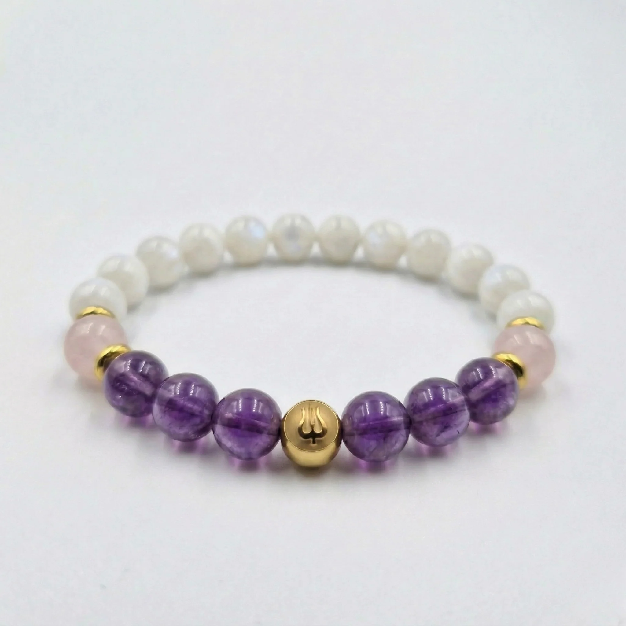 Bracelet COLIQUES DU NOURRISSON en Quartz rose, Pierre de Lune, Améthyste