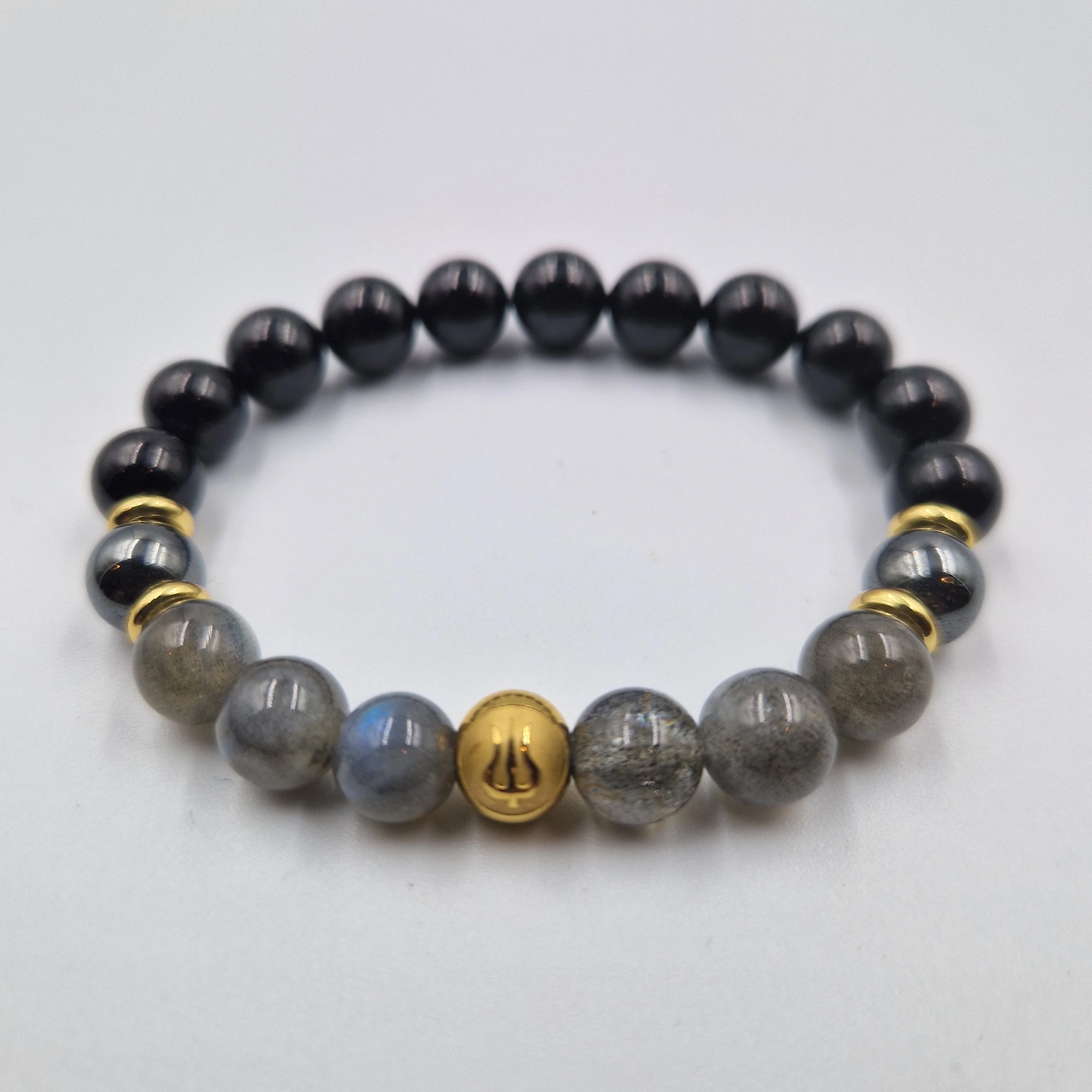 Bracelet CRAMPES en Labradorite, Tourmaline noire, Hématite.