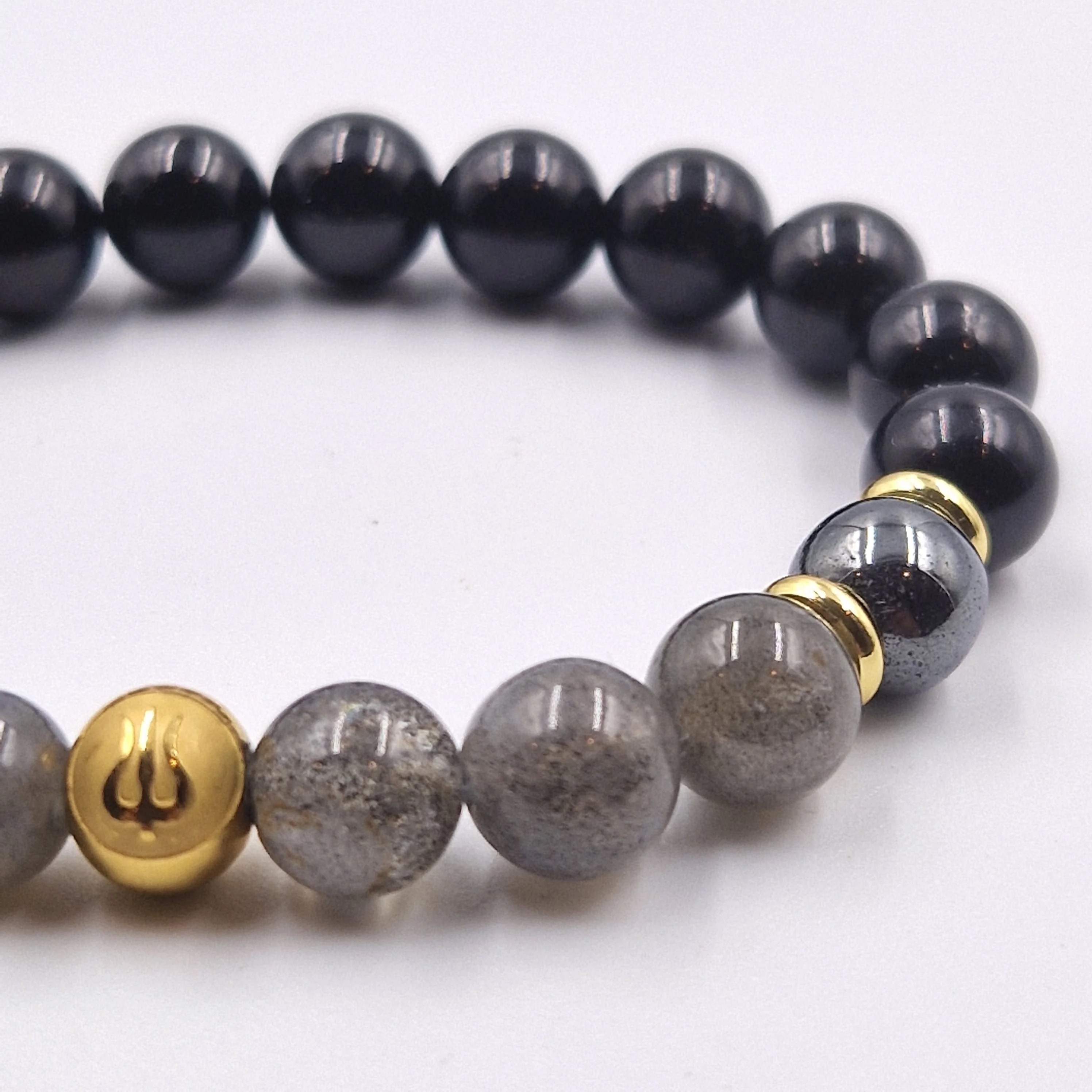 Bracelet CRAMPES en Labradorite, Tourmaline noire, Hématite. - Image 2