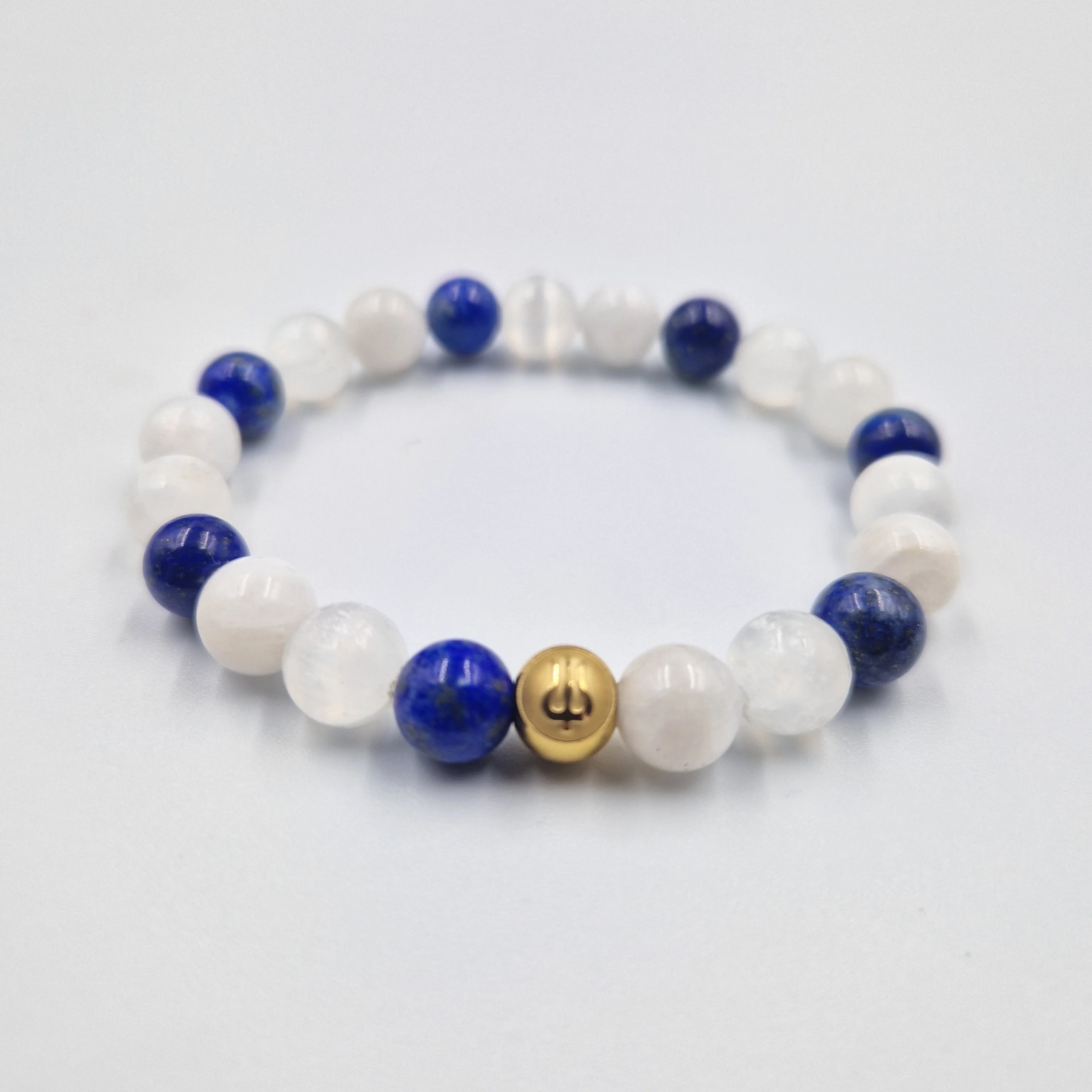 Bracelet DIVIN en Sélénite, Pierre de lune blanche et Lapis lazuli