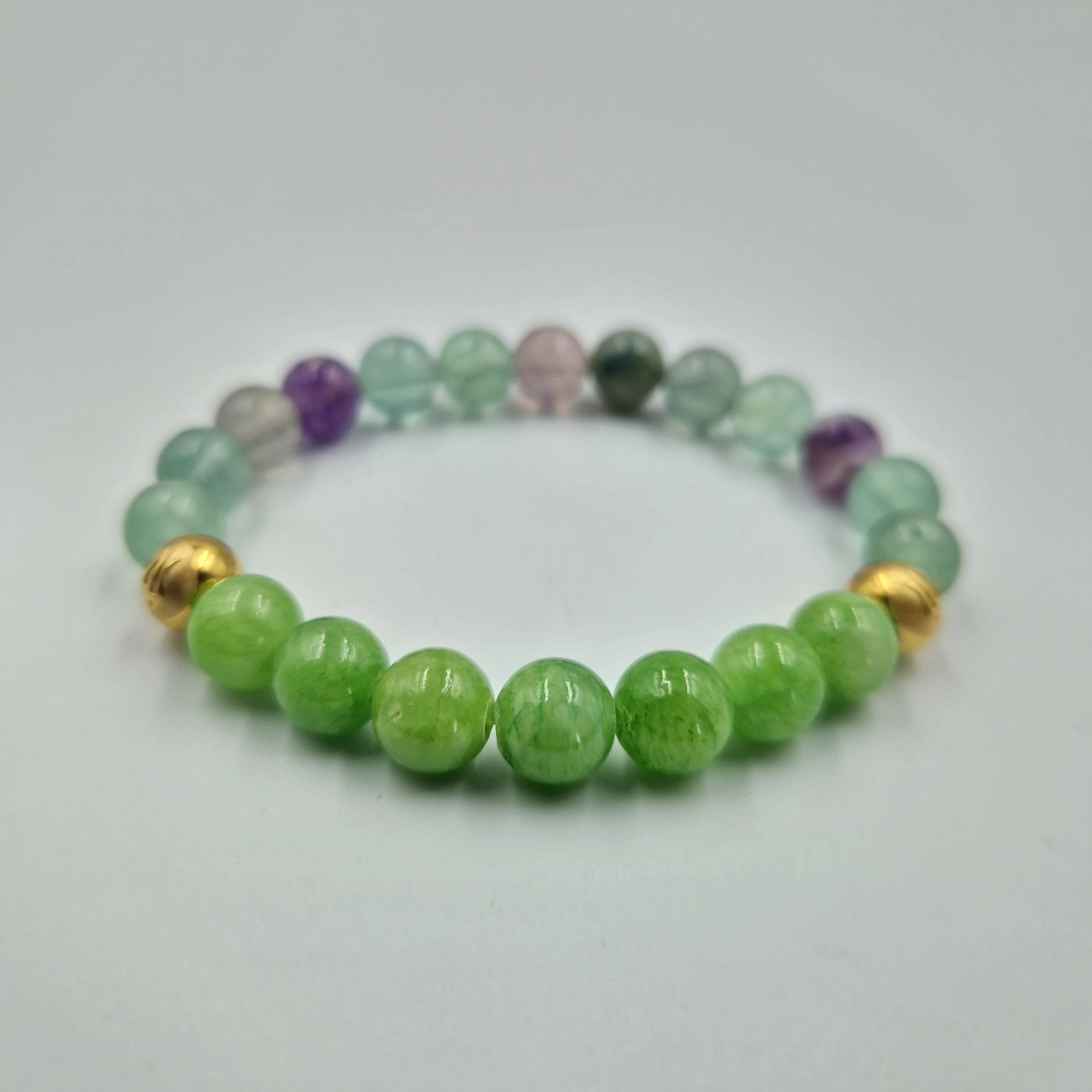 Bracelet en Fluorite violette et Jade vert