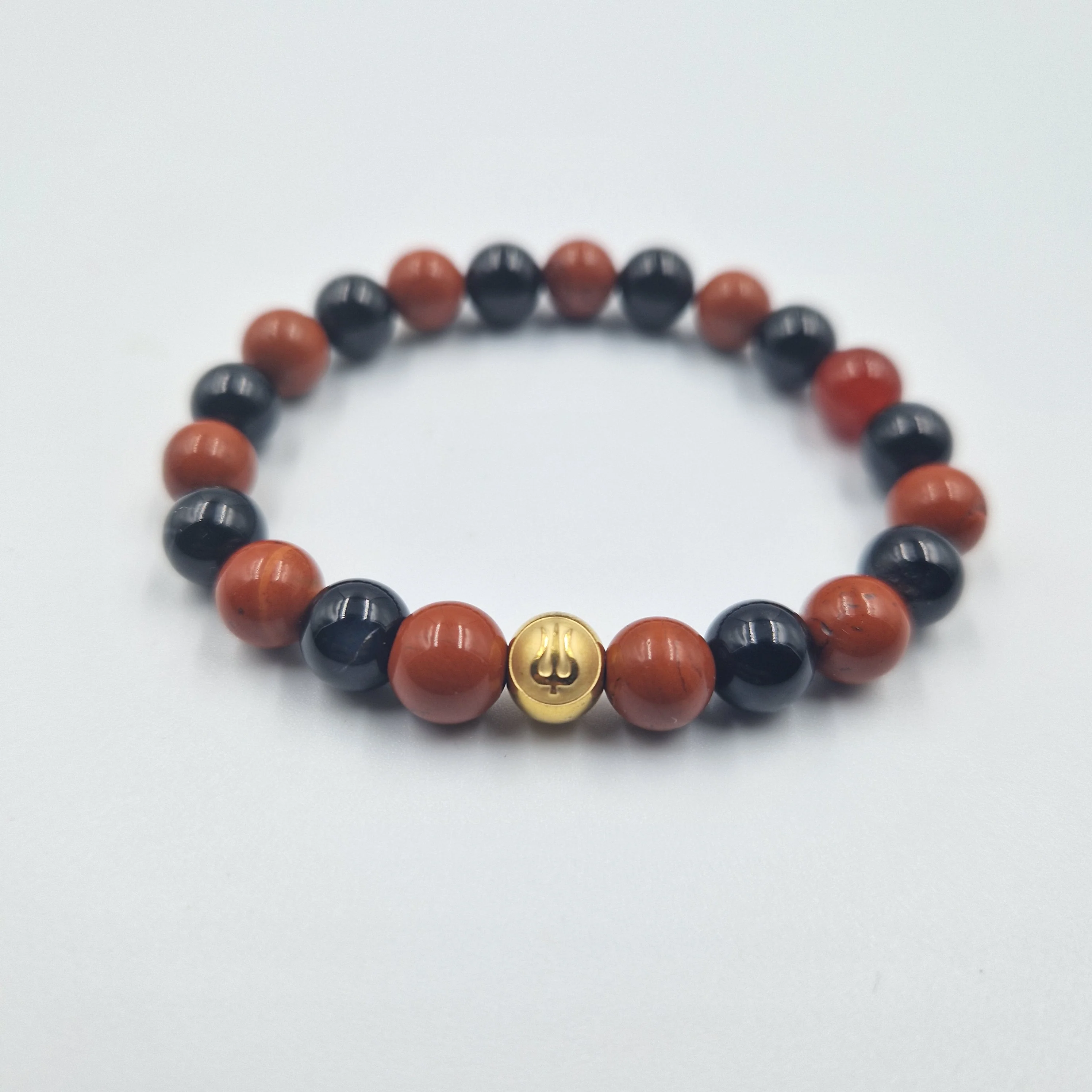 Bracelet en Jaspe rouge et Obsidienne noire