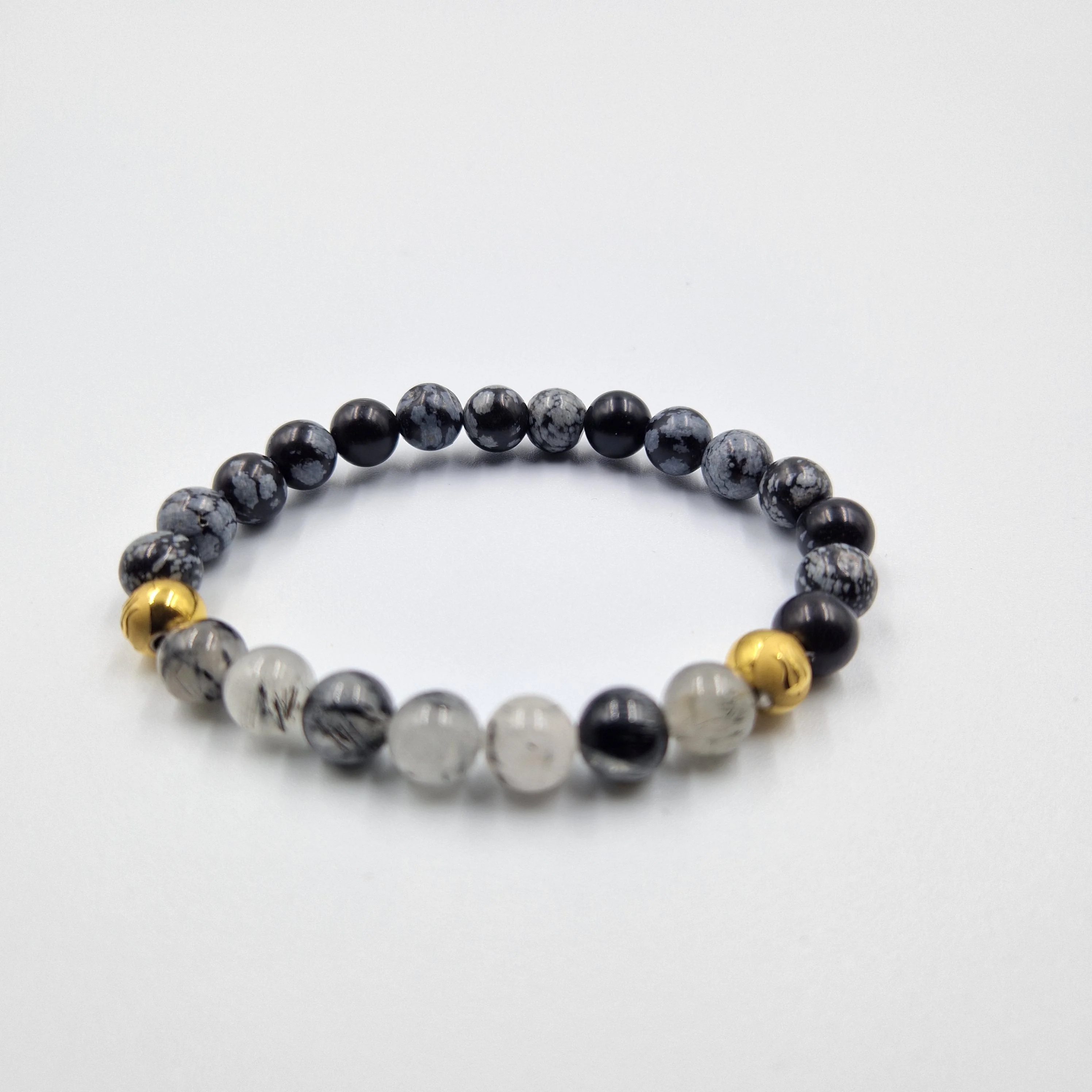 Bracelet en Obsidienne flocon de neige et Quartz rutile - Image 3