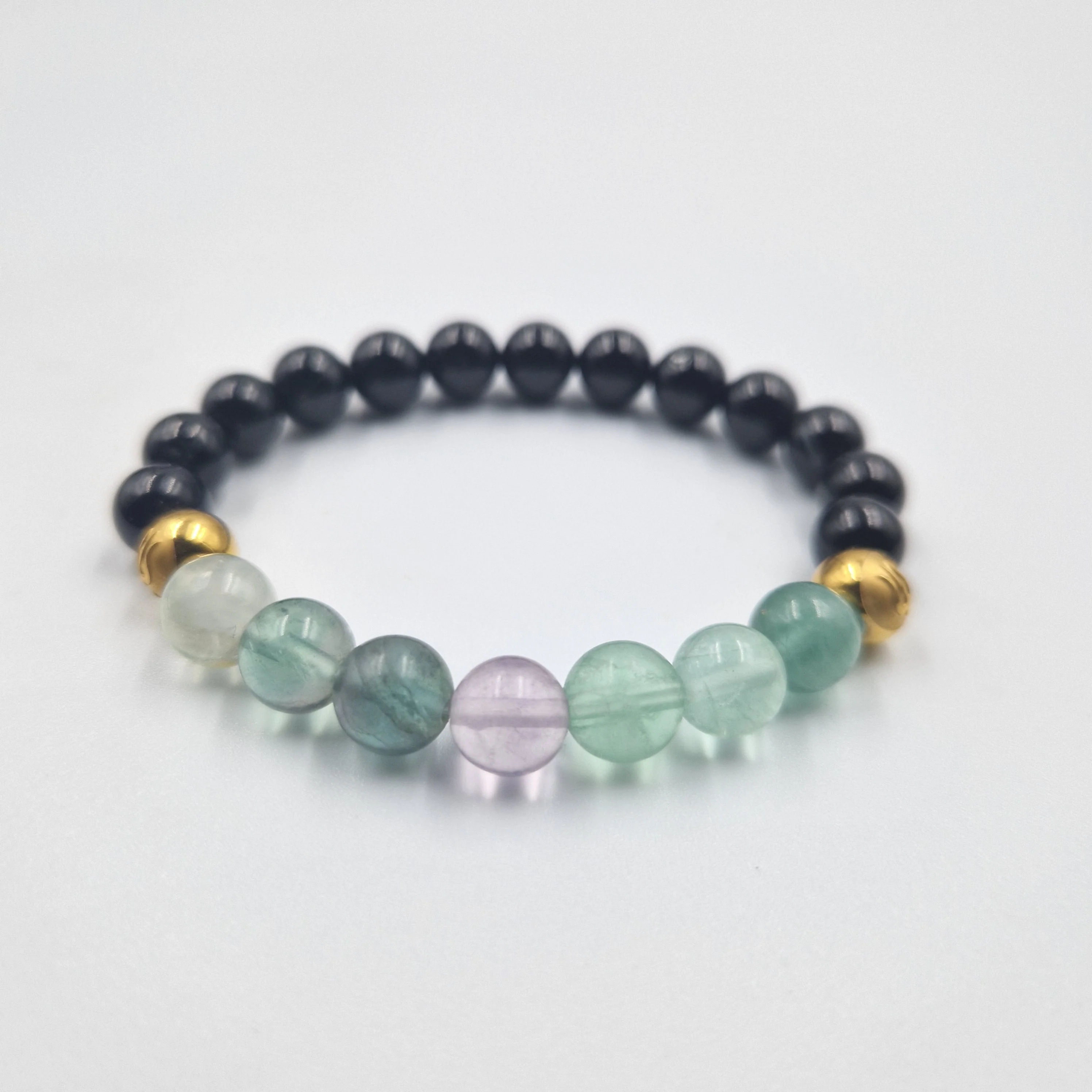 Bracelet en Obsidienne noire et Fluorite violette