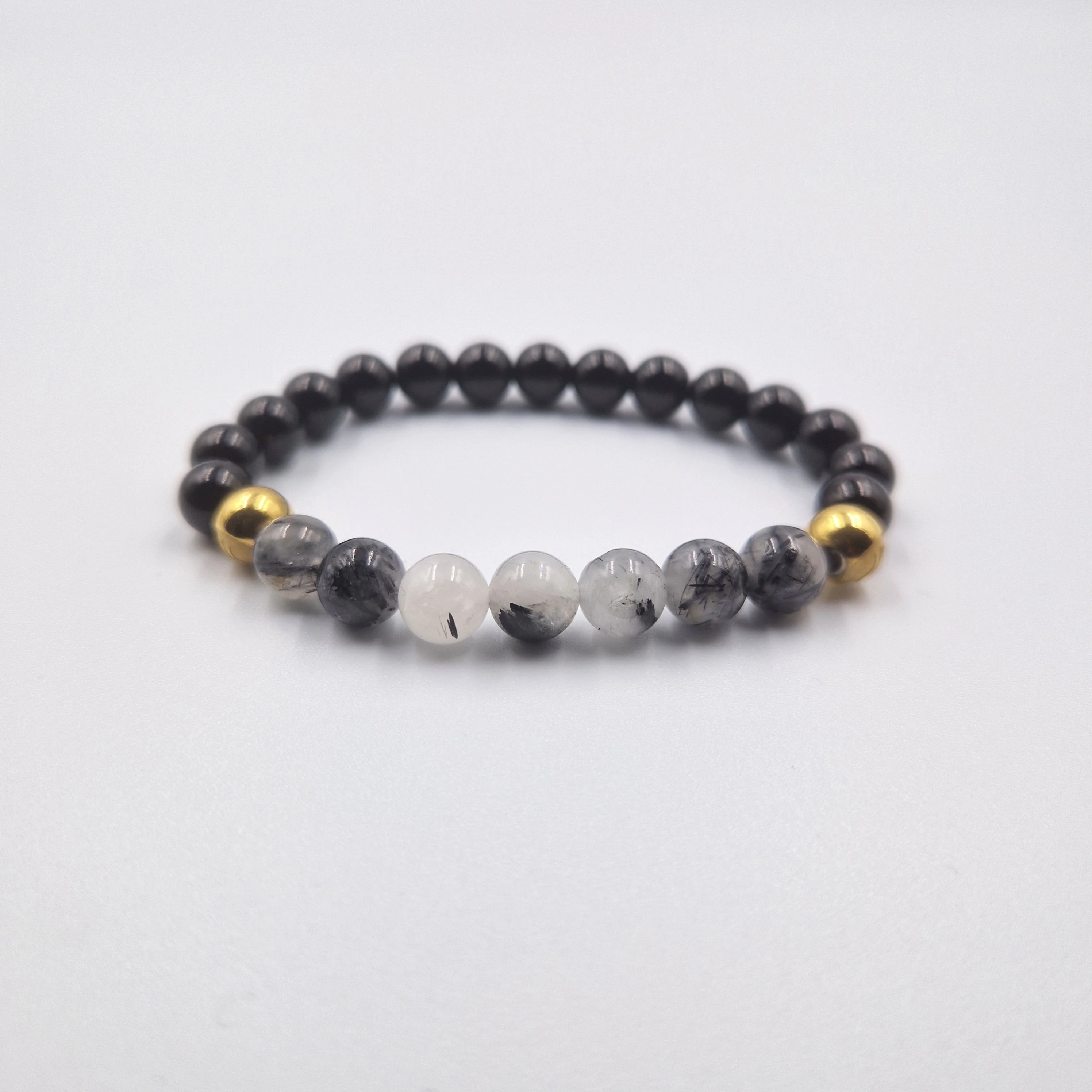 Bracelet en Onyx noir et Quartz rutile
