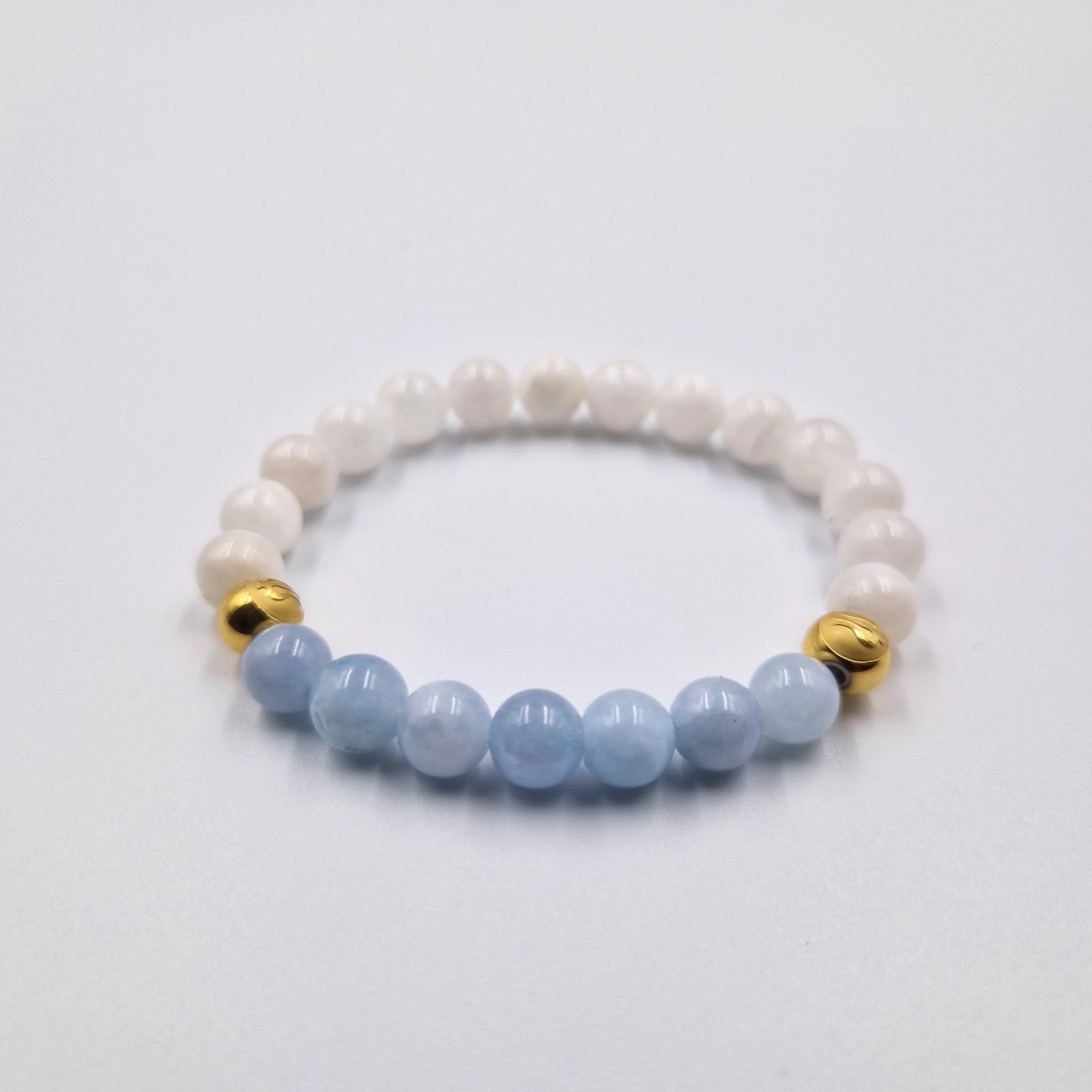 Bracelet en Pierre de Lune blanche et Aigue-marine - Image 3
