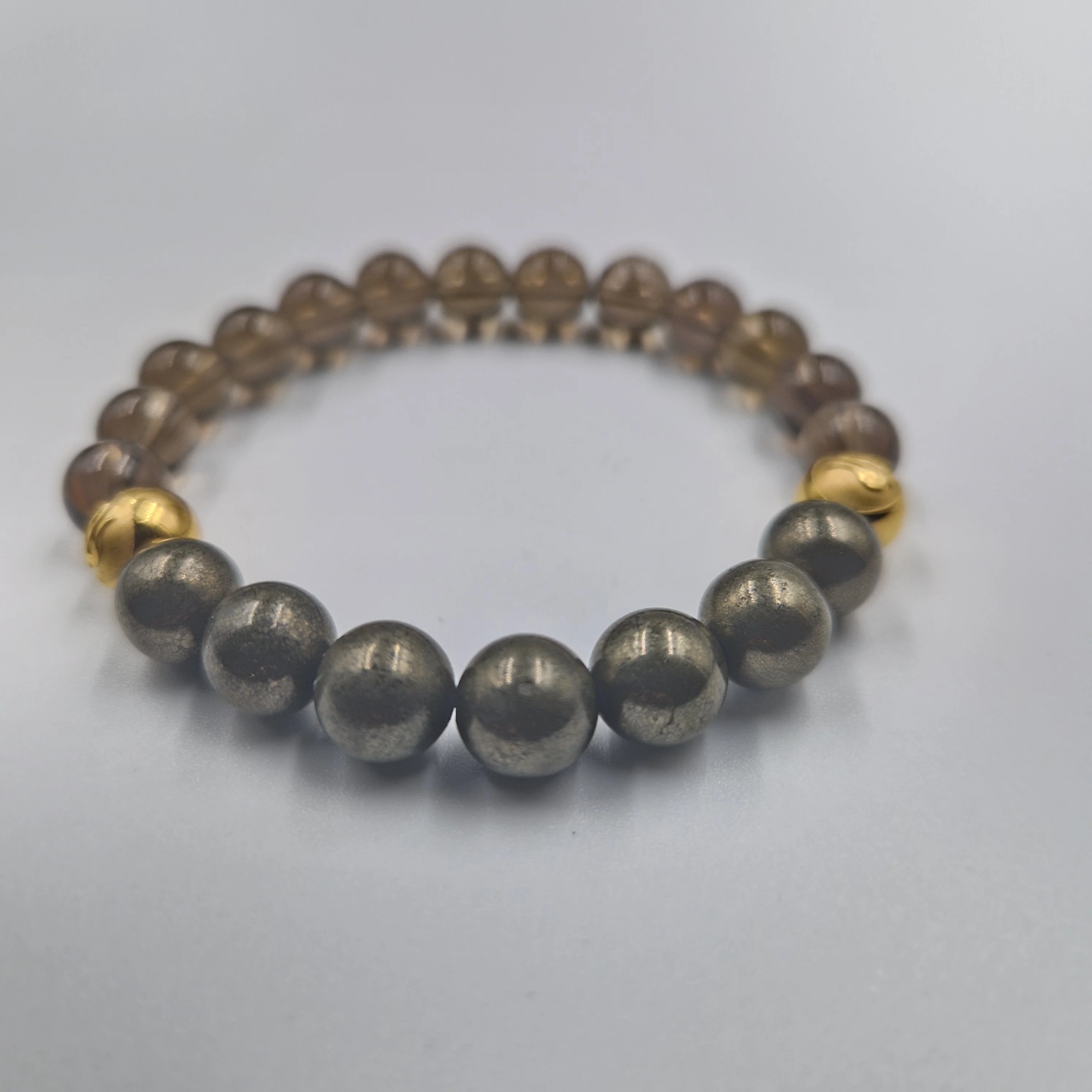 Bracelet en Quartz fumé et Pyrite