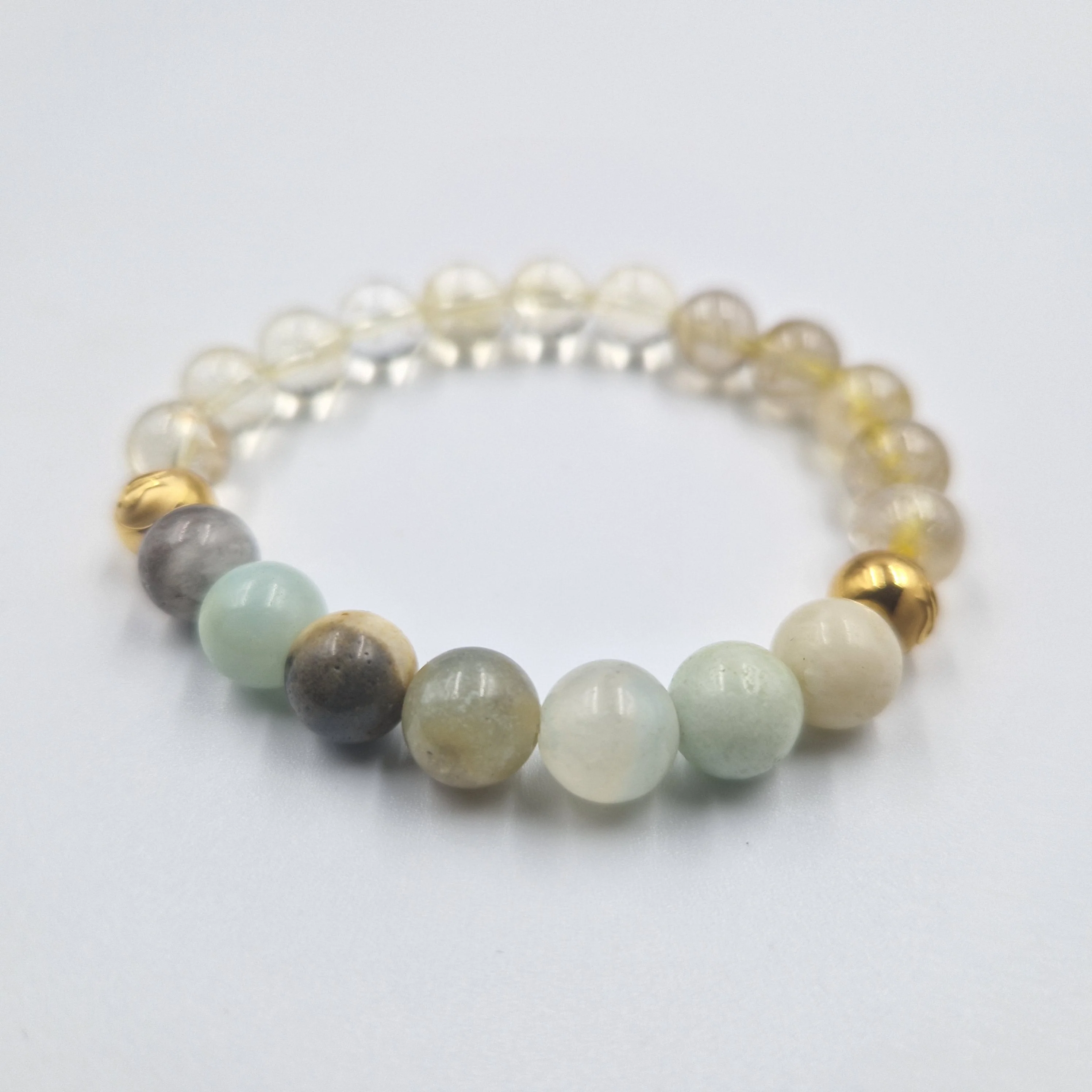 Bracelet en Quartz rutile doré et Amazonite