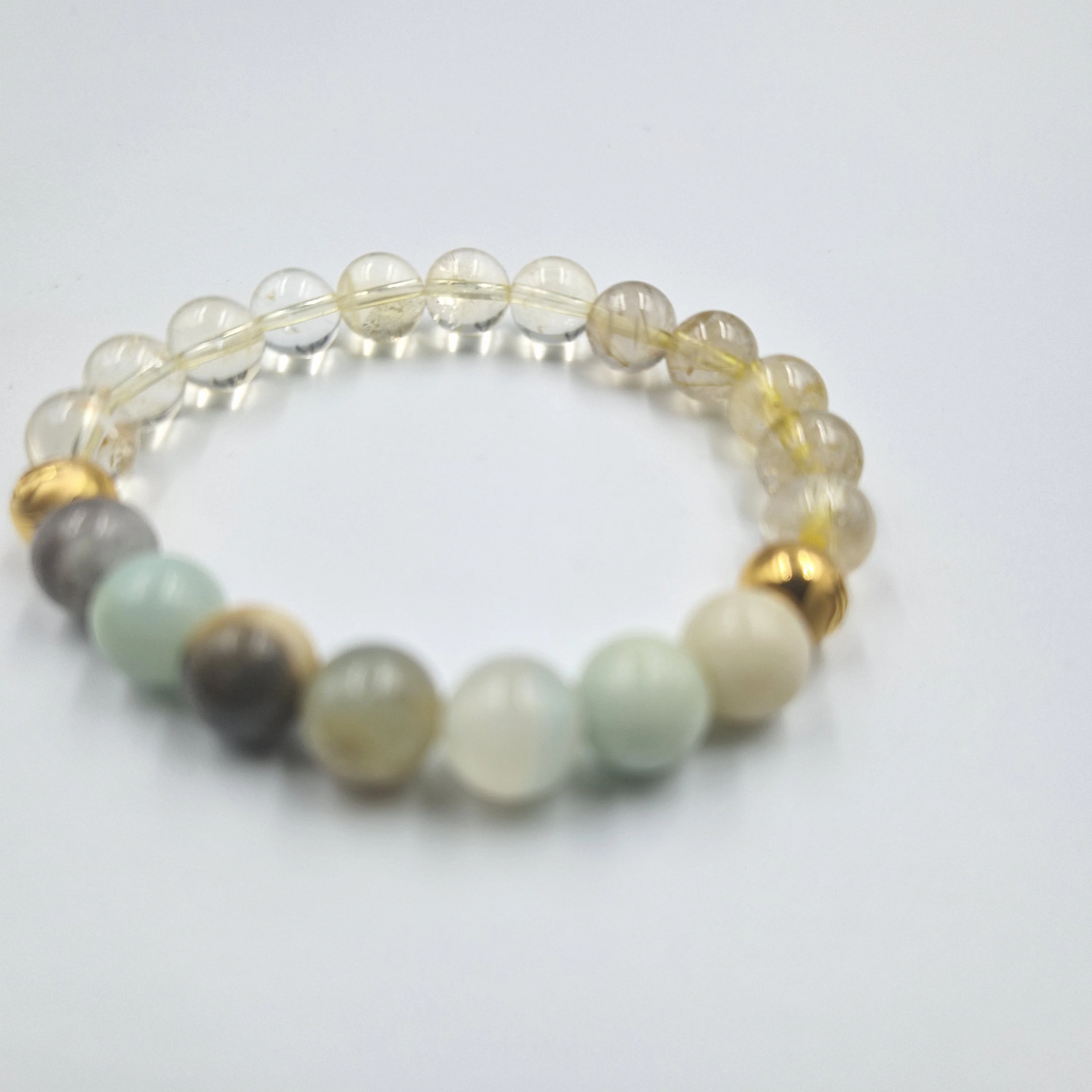 Bracelet en Quartz rutile doré et Amazonite - Image 3