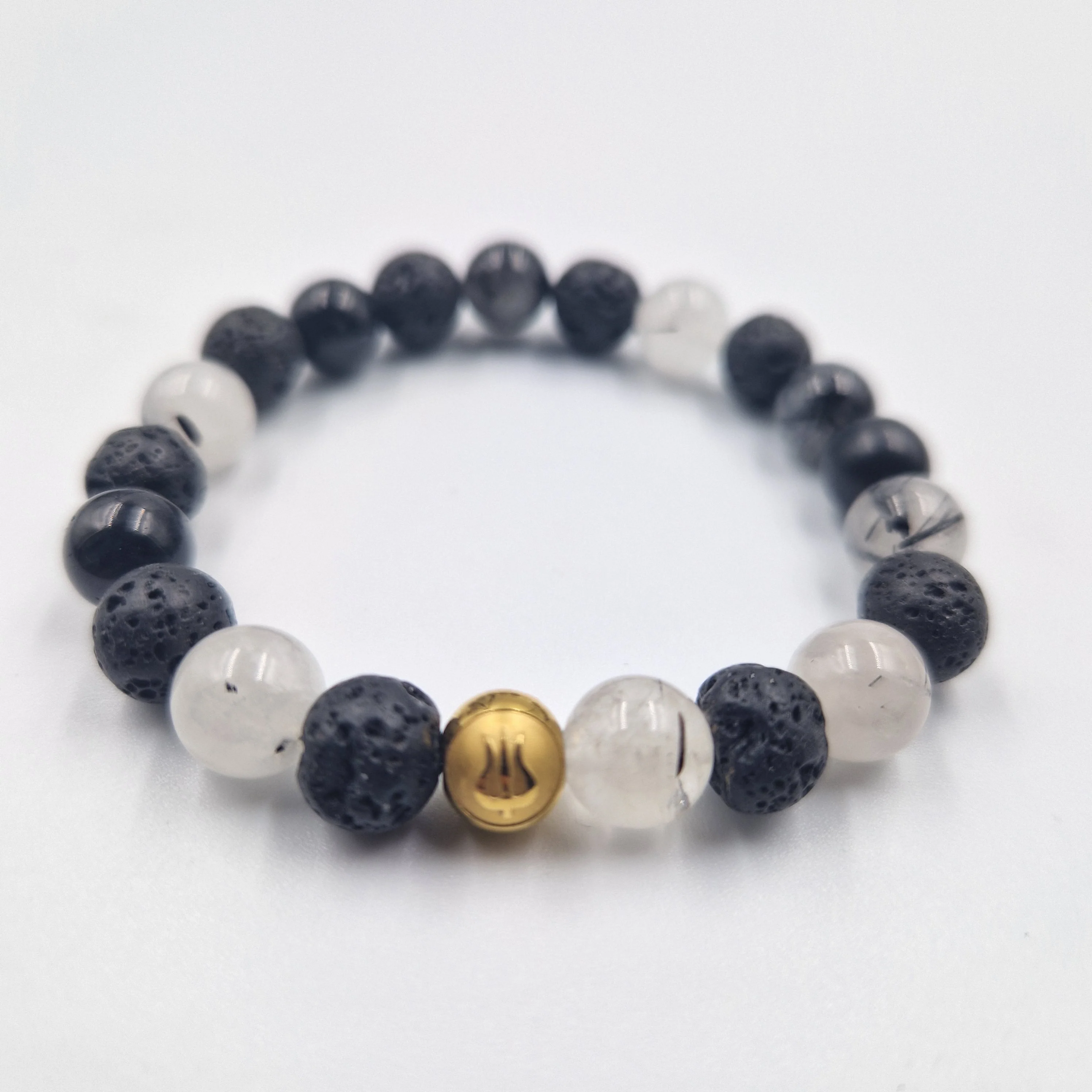 Bracelet en Quartz rutile et Pierre de lave