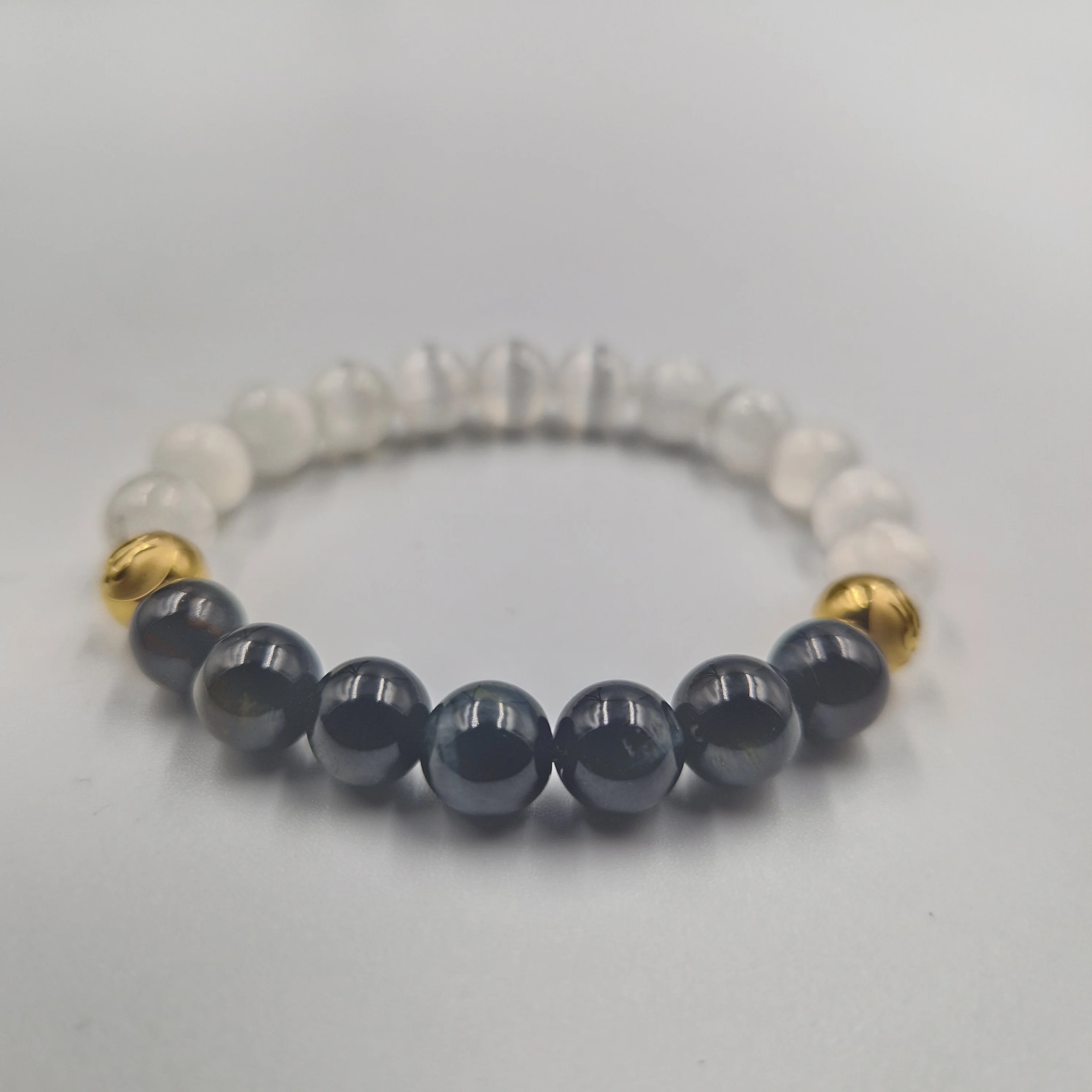 Bracelet en Sélénite et Oeil de faucon