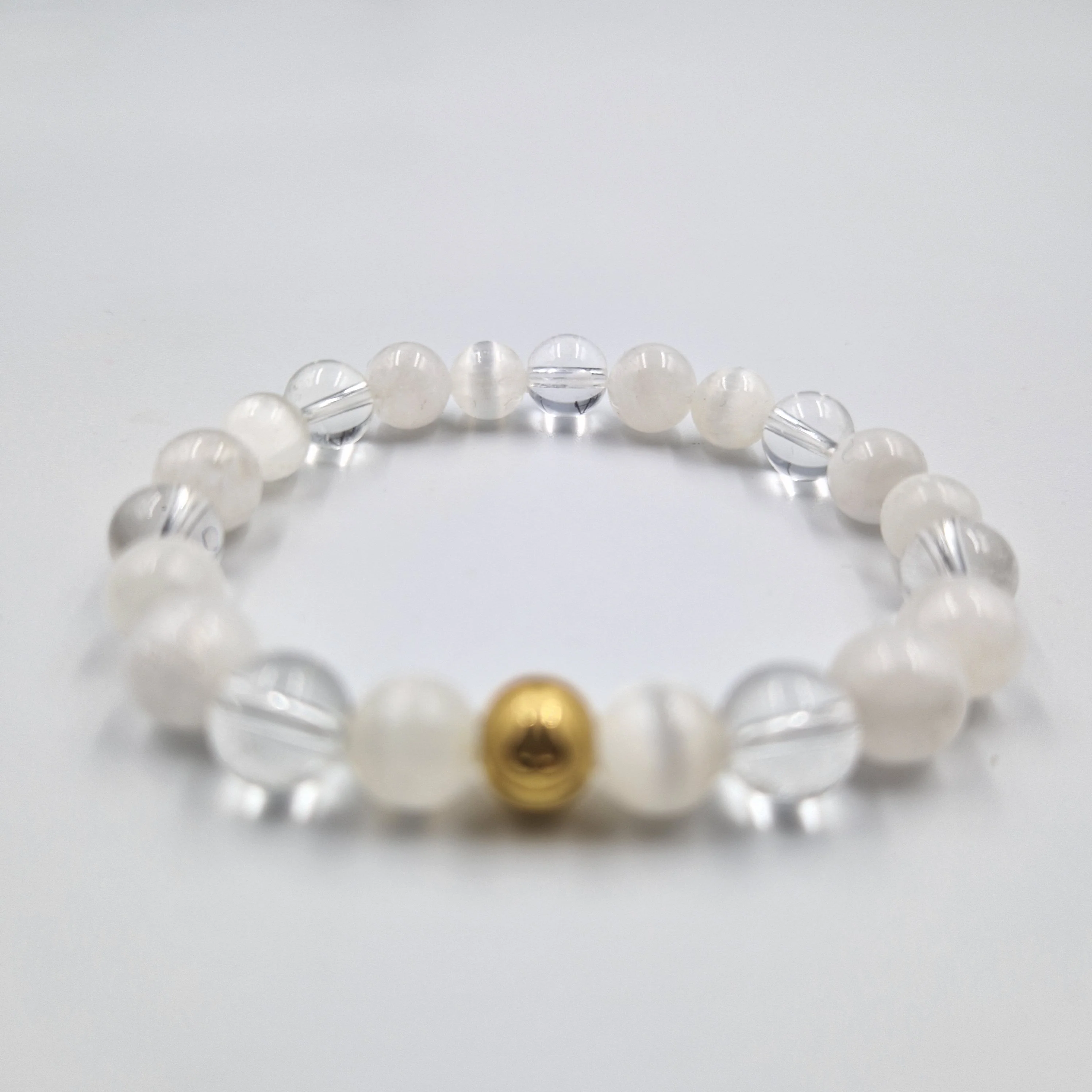 Bracelet EVEIL en Pierre de lune blanche, Quartz clair et Sélénite - Image 3