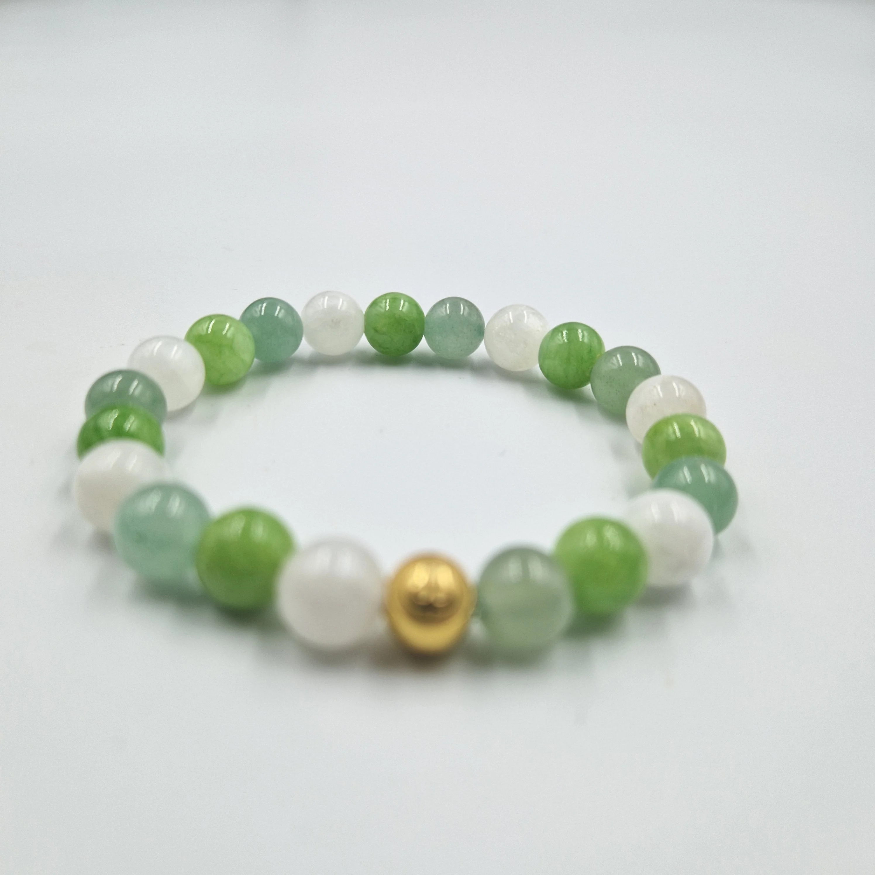 Bracelet FERTILITE en Pierre de lune blanche, Jade vert et Aventurine verte - Image 3