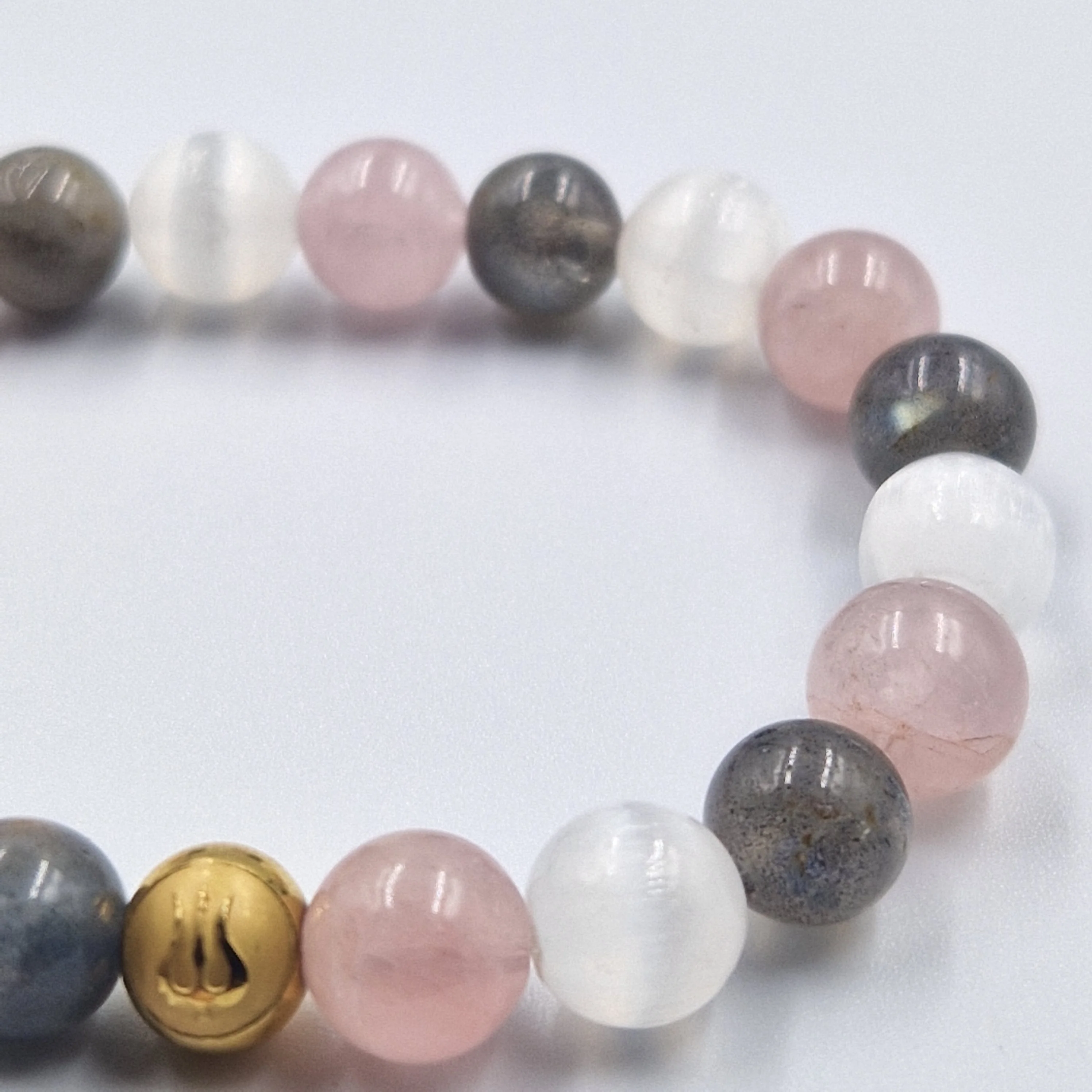 Bracelet FLAMMES JUMELLES en Labradorite, Sélénite et Quartz rose - Image 2