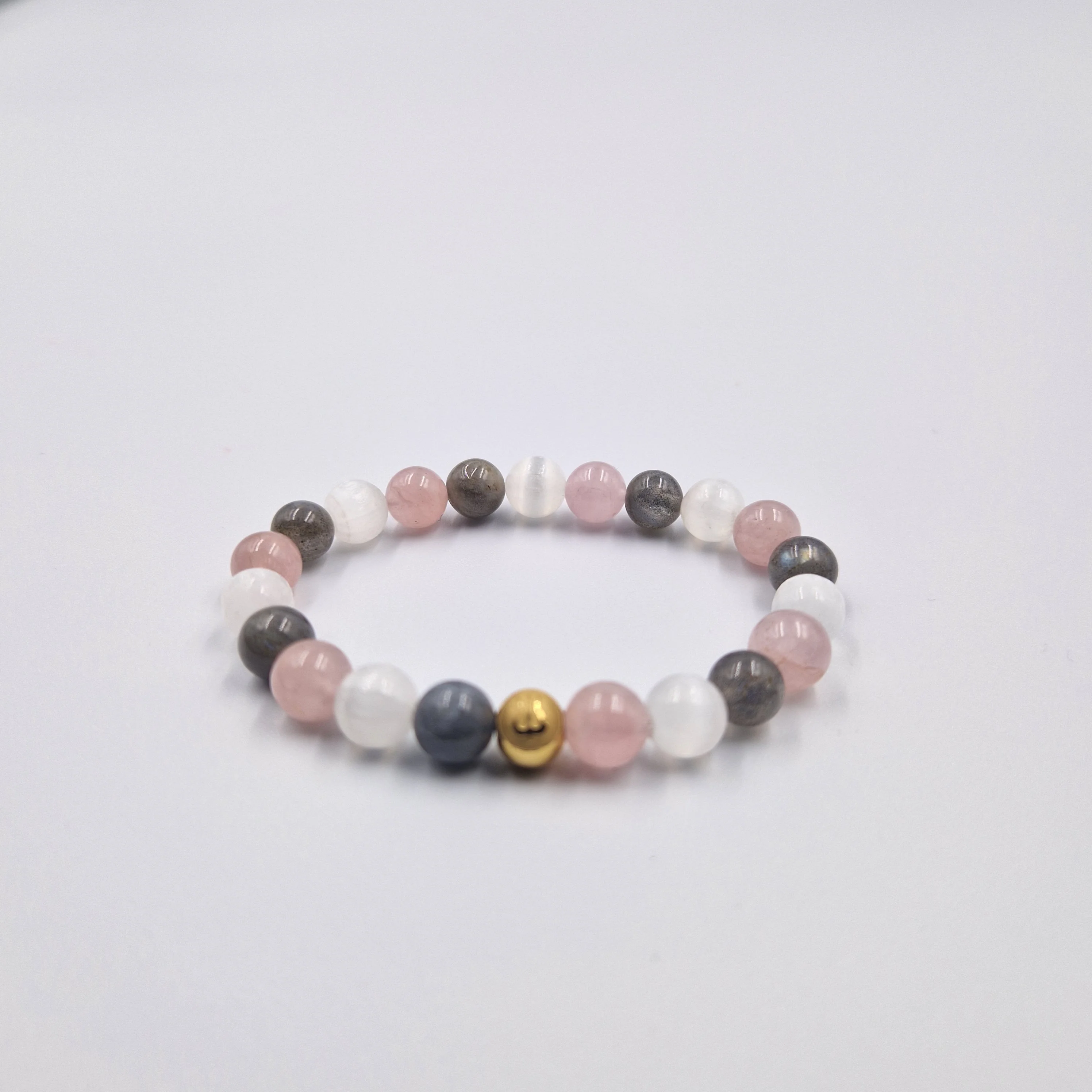 Bracelet FLAMMES JUMELLES en Labradorite, Sélénite et Quartz rose - Image 3