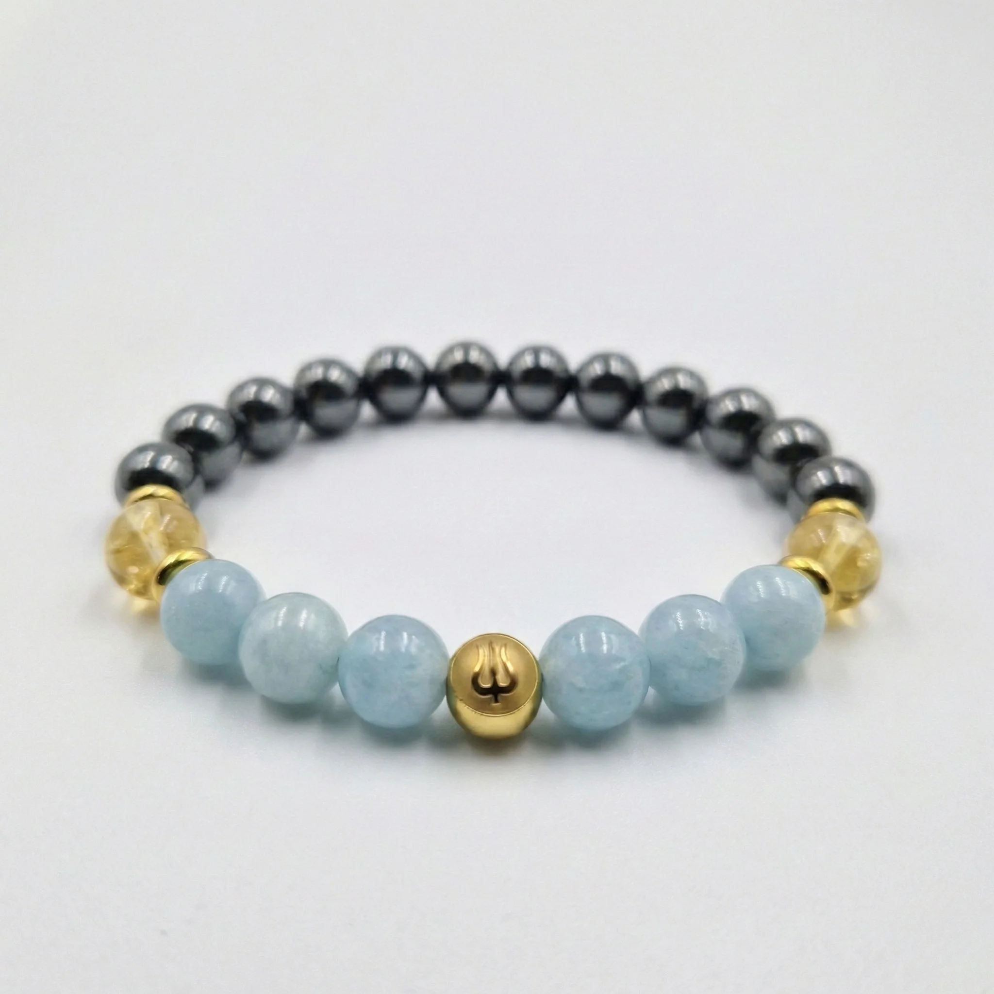 Bracelet Gémeaux Année 2026 en Aigue-Marine, Citrine et Hématite