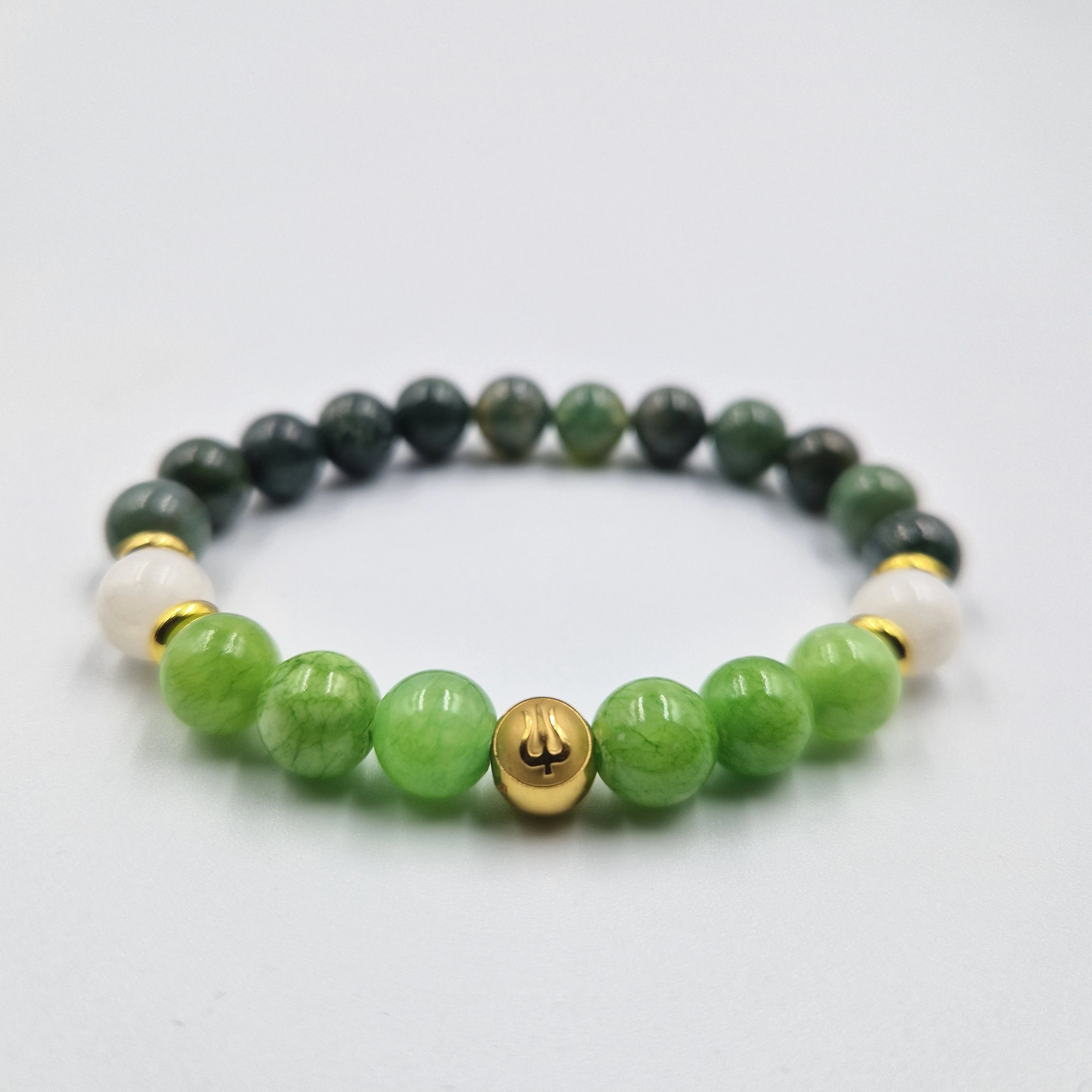 Bracelet Gémeaux Année 2024 en Jade vert, Agate mousse et Pierre de lune blanche