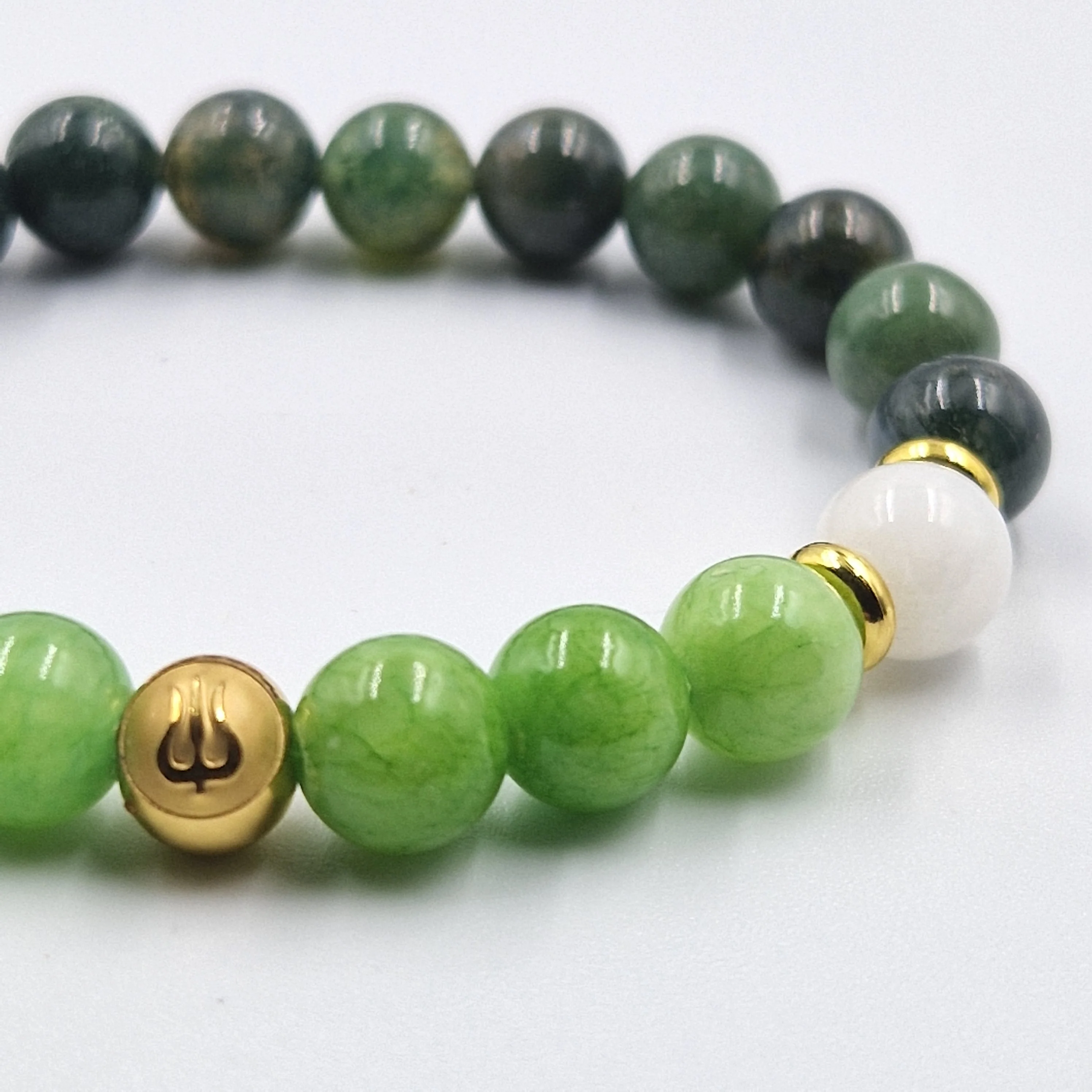 Bracelet Gémeaux Année 2024 en Jade vert, Agate mousse et Pierre de lune blanche - Image 2