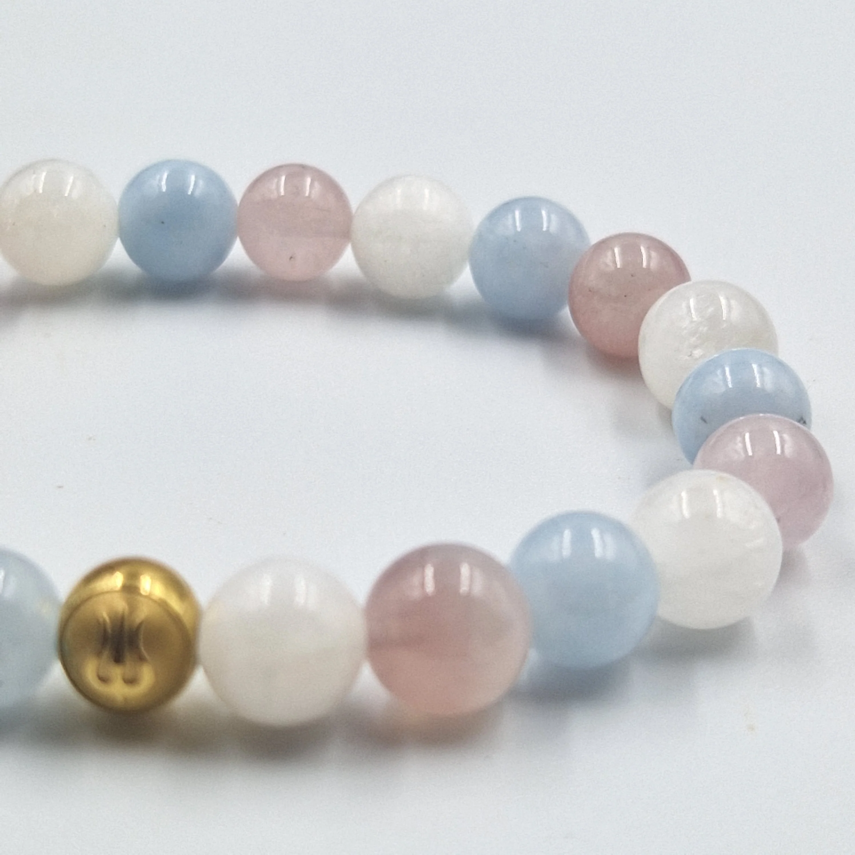 Bracelet GROSSESSE en Pierre de lune blanche, Quartz rose et Aigue-marine - Image 2